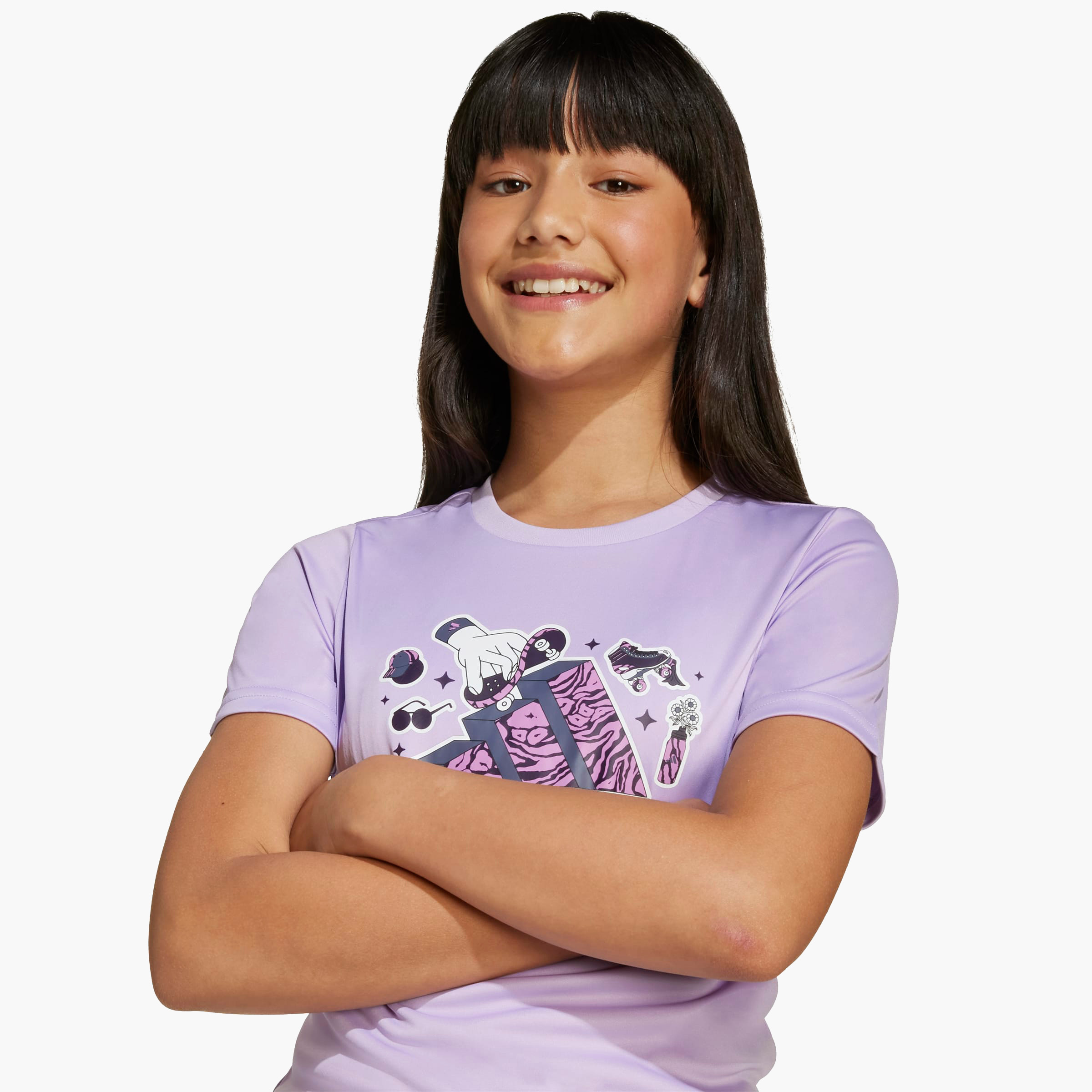 adidas Girls T-shirt with Graphic Logo Print - Short Sleeves-sports-girls-clothing-tops-image-4