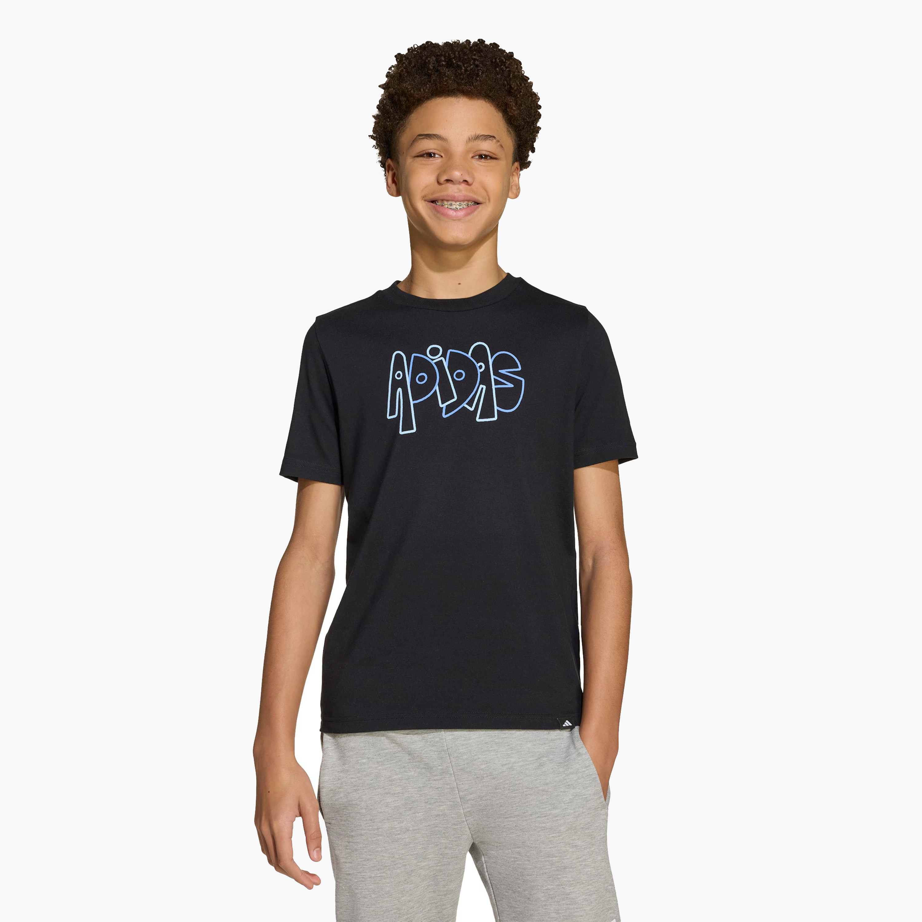 adidas Boys Crew Neck T-shirt with Logo Print - Cotton - Short Sleeves-sports-boys-clothing-tops-image-1