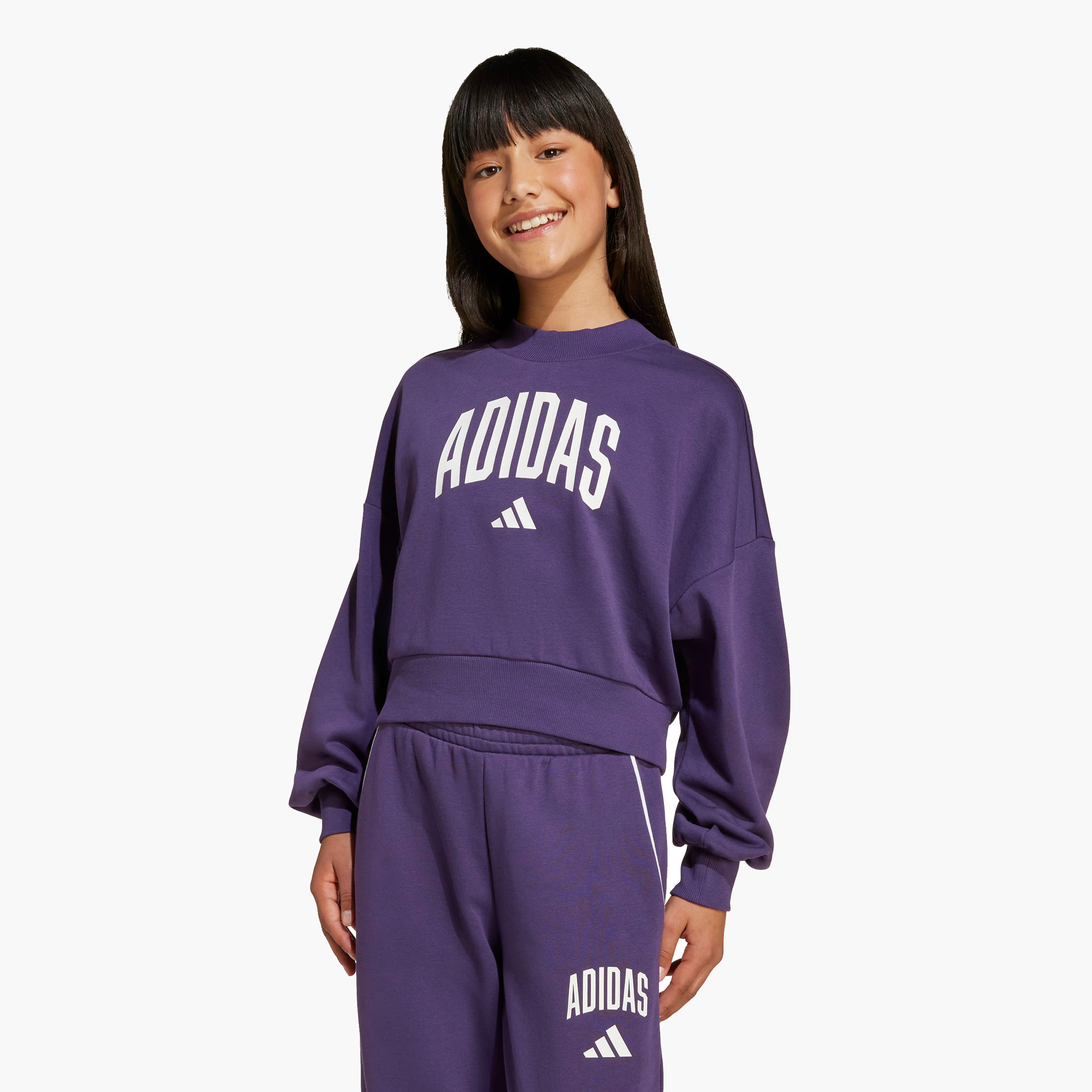 adidas Girls Crew Neck Sweatshirt with Logo Print - Long Sleeves-girls-clothing-sweatshirts-image-1