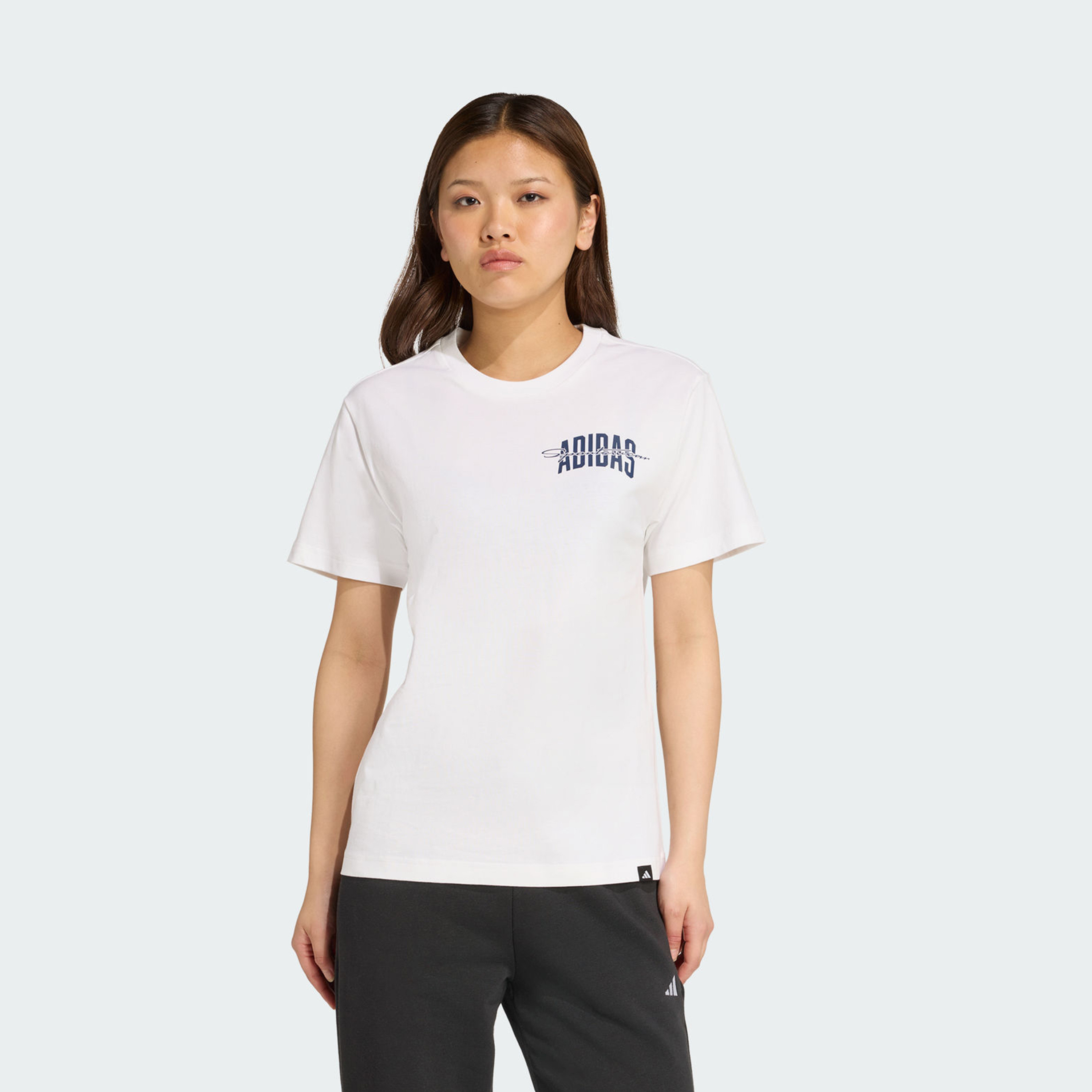 أديداس - تيشيرت جرافيكي كوليجيت للنساء JV8545 | OE-sports-women-clothing-tshirtsandvests-image-1