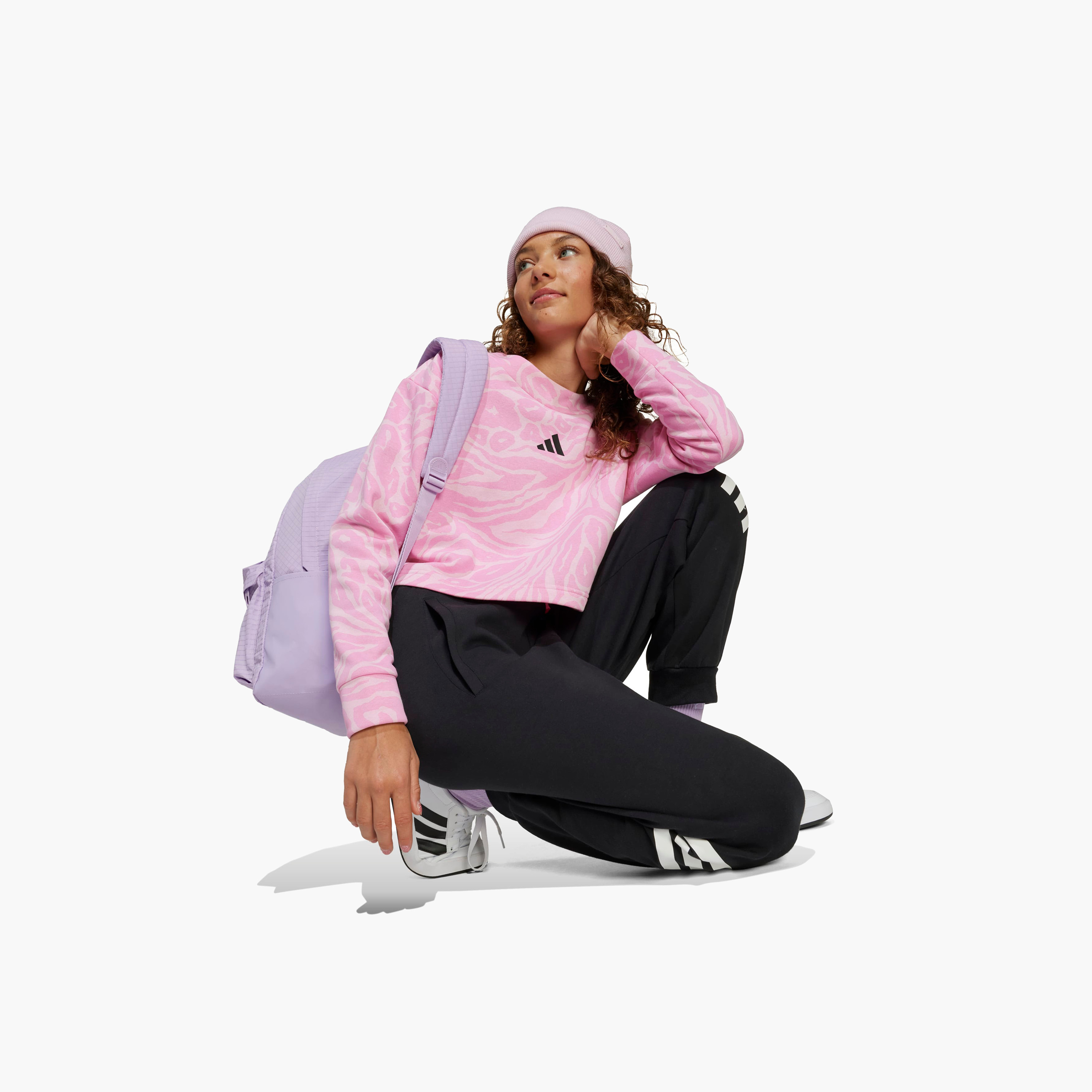 سويت شيرت بناتي بطبعات وياقة ضيقة وأكمام طويلة من أديداس-sports-girls-clothing-tops-image-2