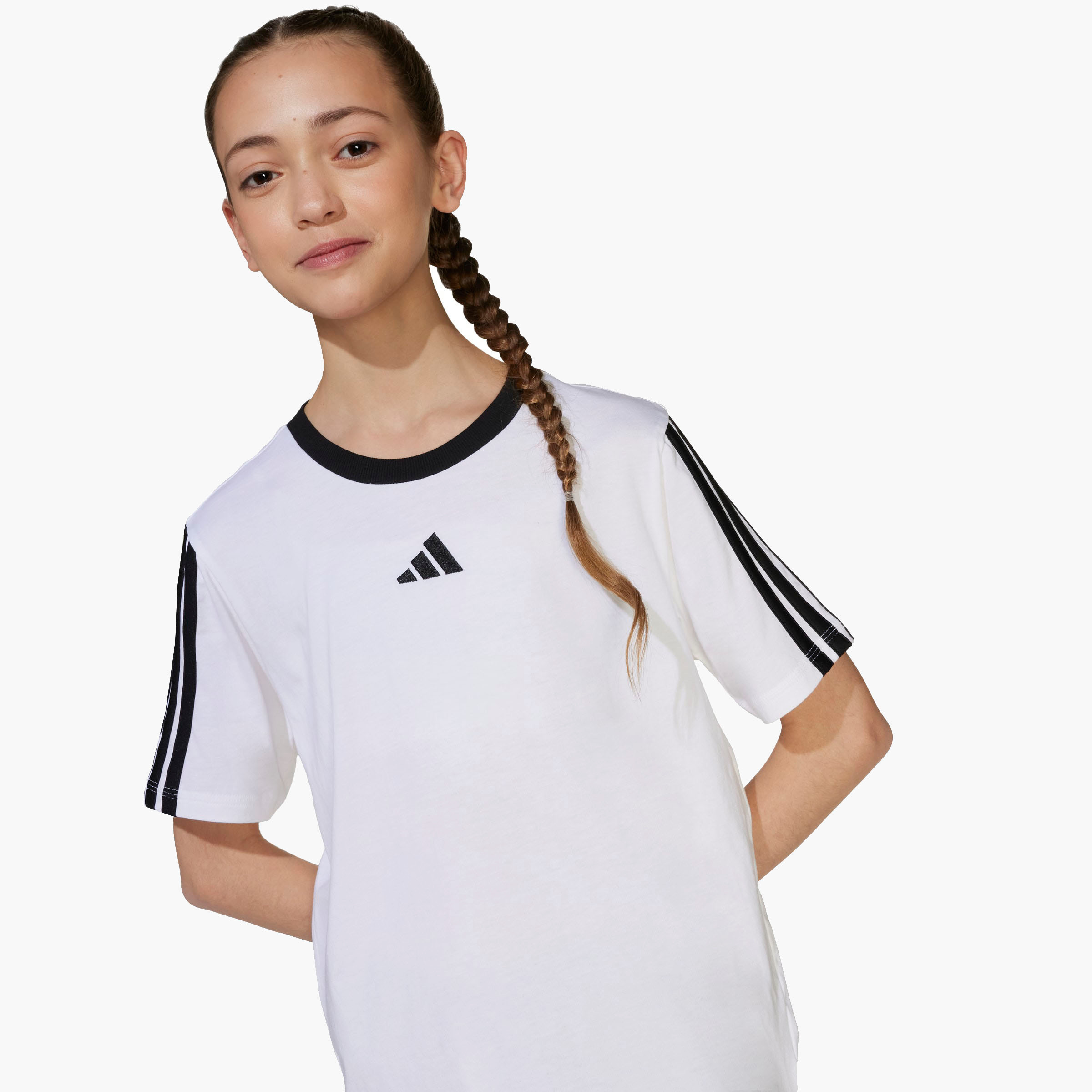 تيشيرت بياقة ضيقة وأكمام قصيرة وطبعات شعار من أديداس-girls-clothing-tshirts-image-6