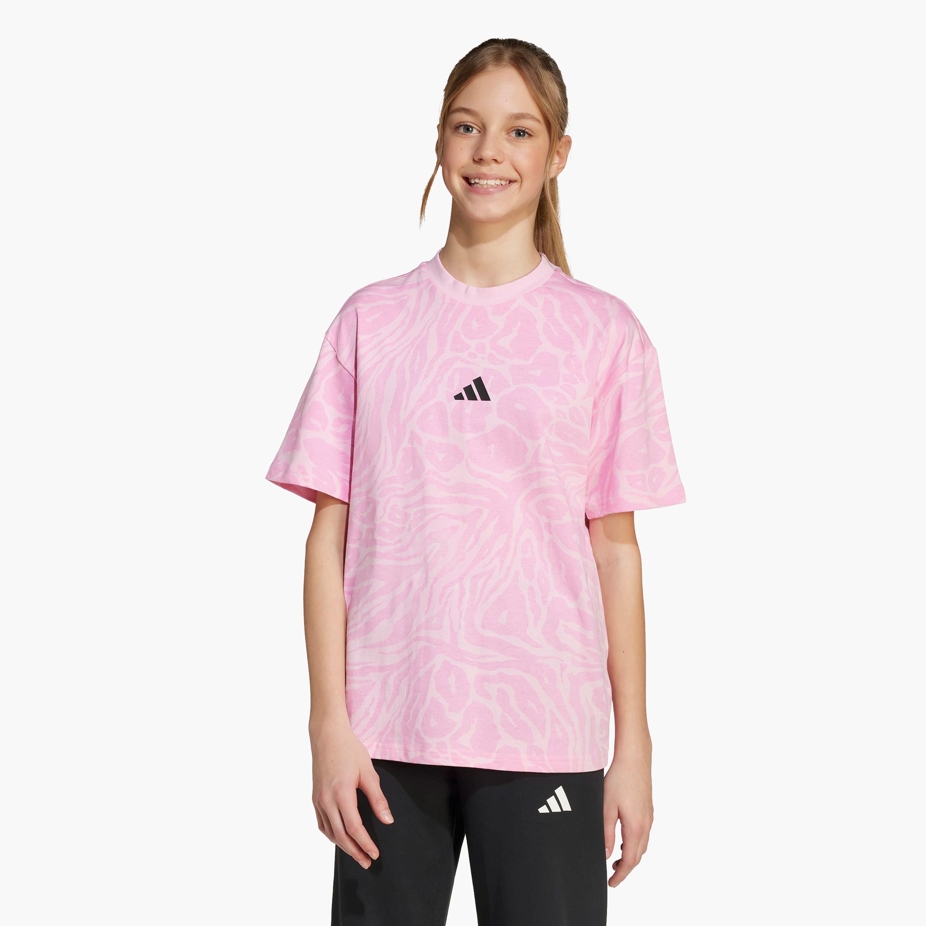 adidas Girls Crew Neck T-shirt with Animal Print - Cotton - Short Sleeves-sports-girls-clothing-tops-image-1