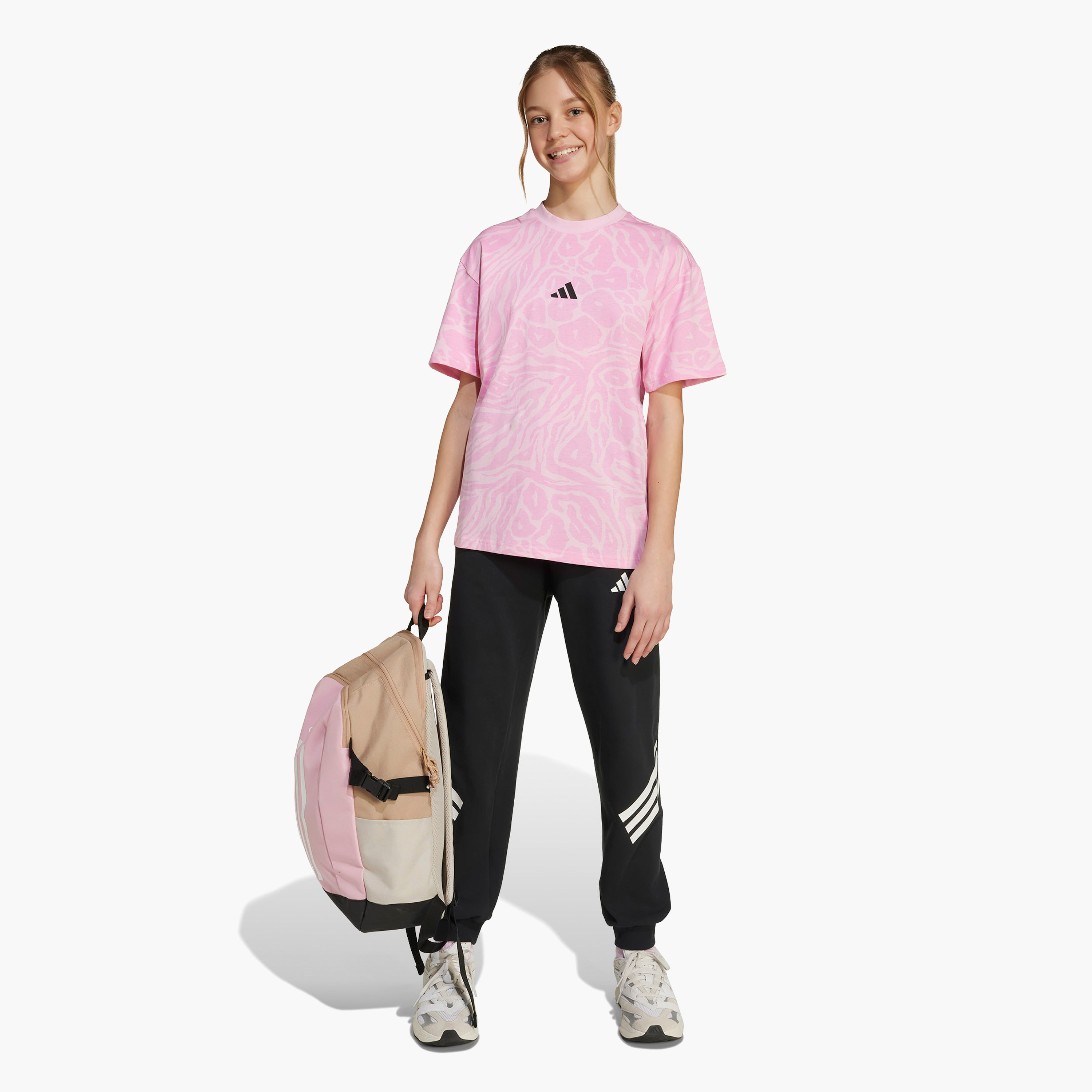adidas Girls Crew Neck T-shirt with Animal Print - Cotton - Short Sleeves-sports-girls-clothing-tops-image-3