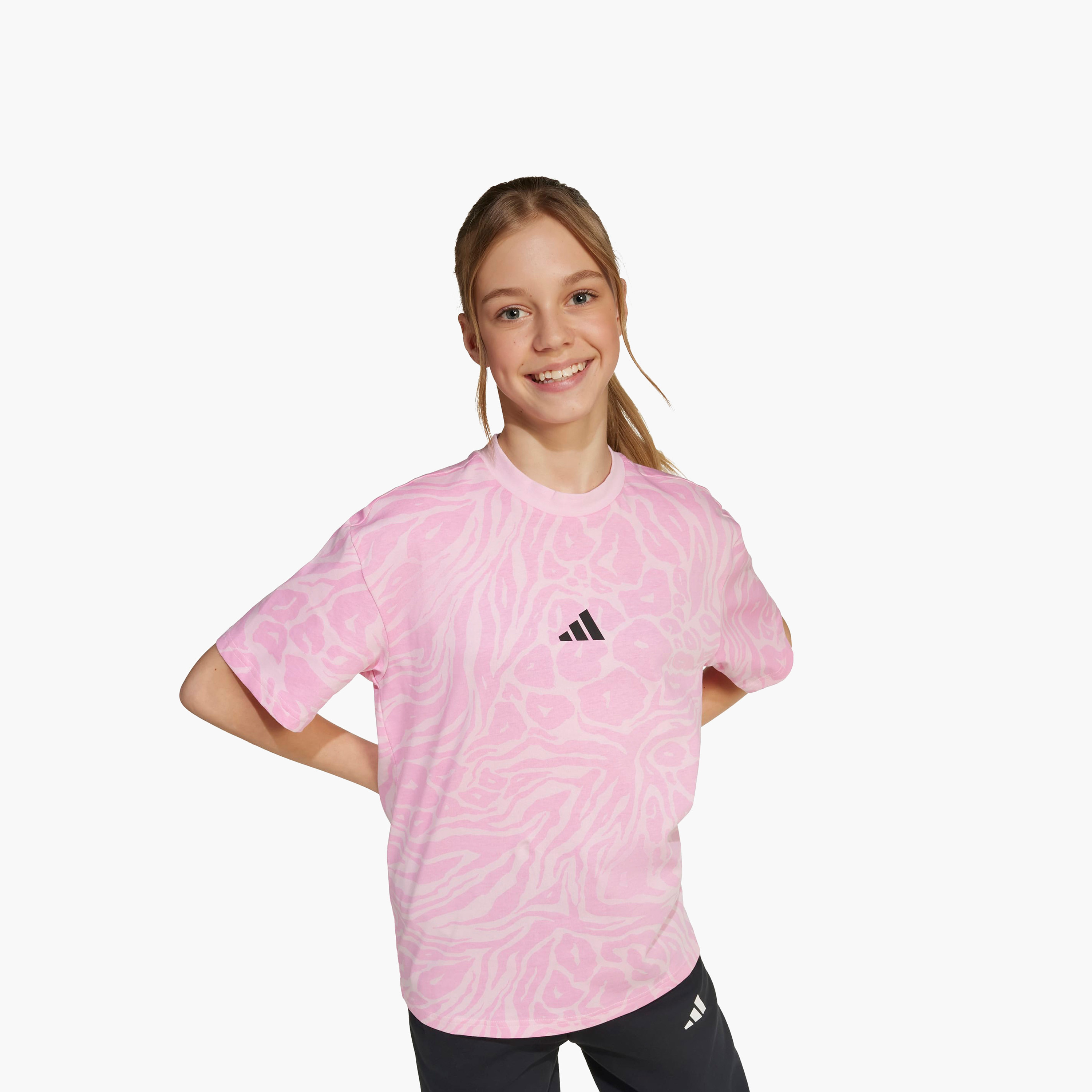 adidas Girls Crew Neck T-shirt with Animal Print - Cotton - Short Sleeves-sports-girls-clothing-tops-image-4