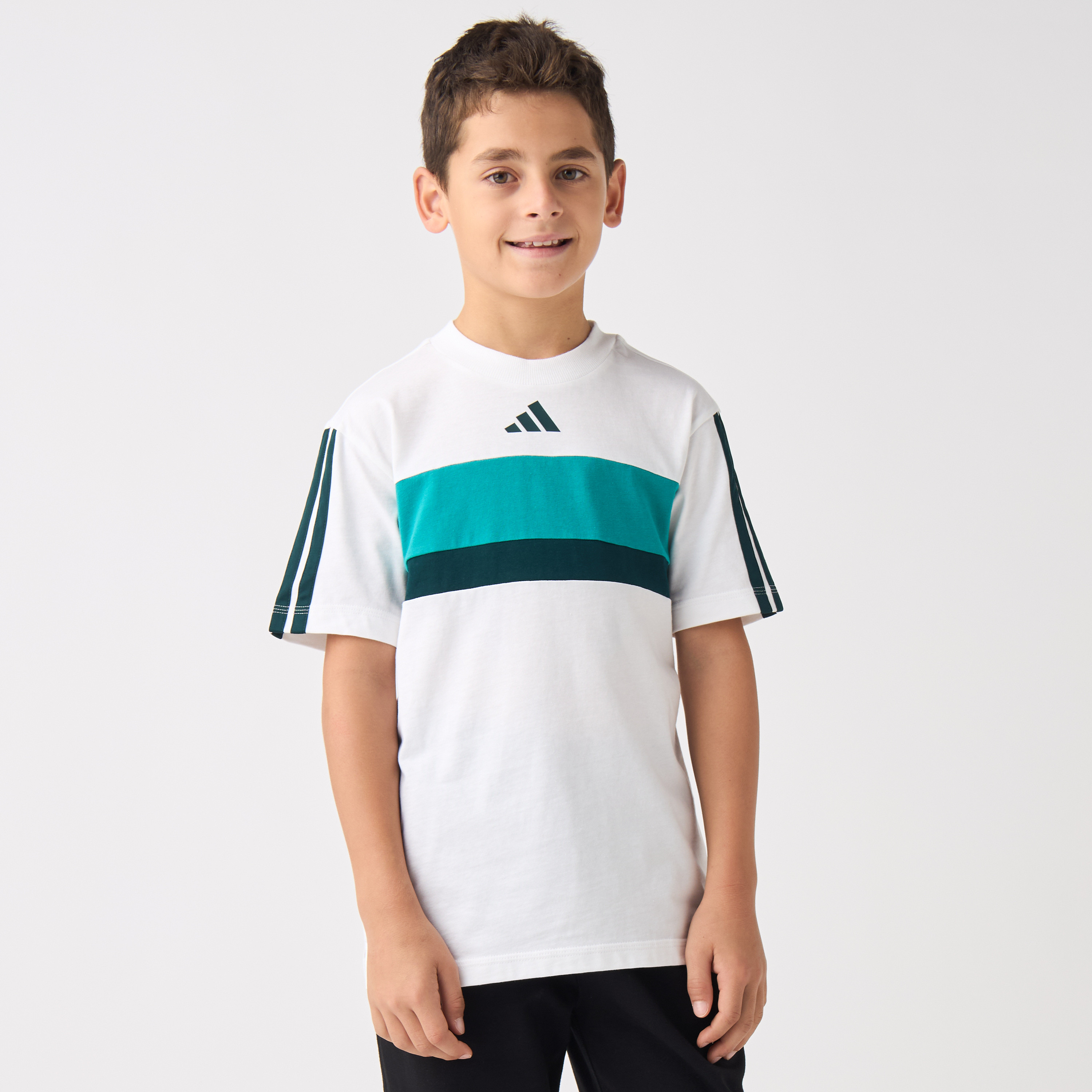 adidas Crew Neck Short Sleeve T-shirt with Stripes-boys-clothing-sportswear-tops-image-1