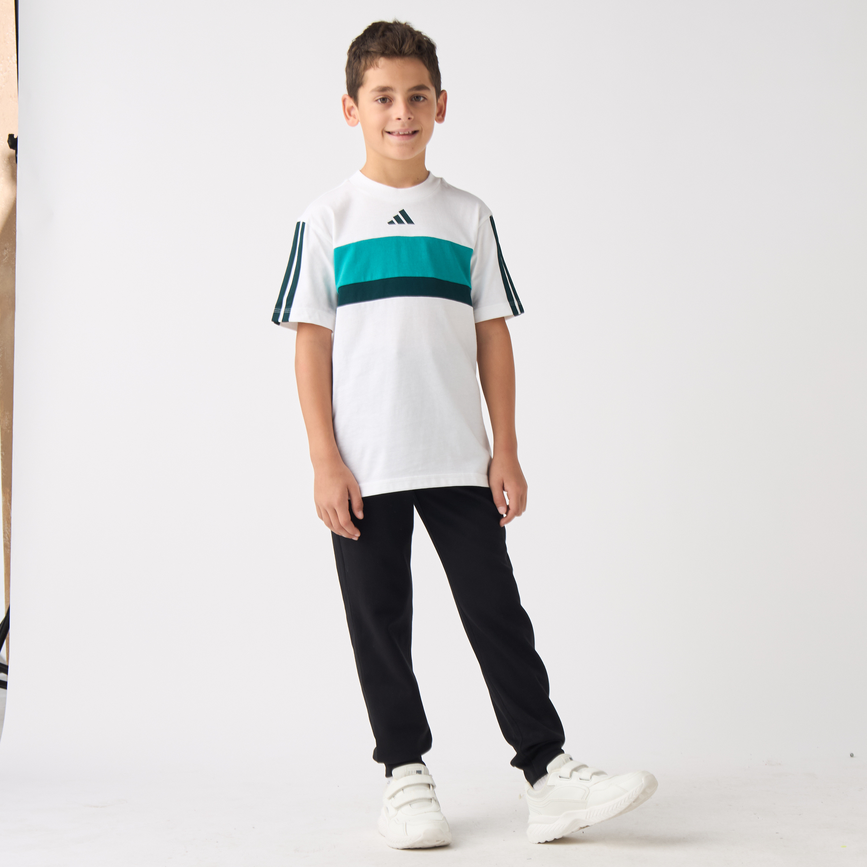 adidas Crew Neck Short Sleeve T-shirt with Stripes-boys-clothing-sportswear-tops-image-2