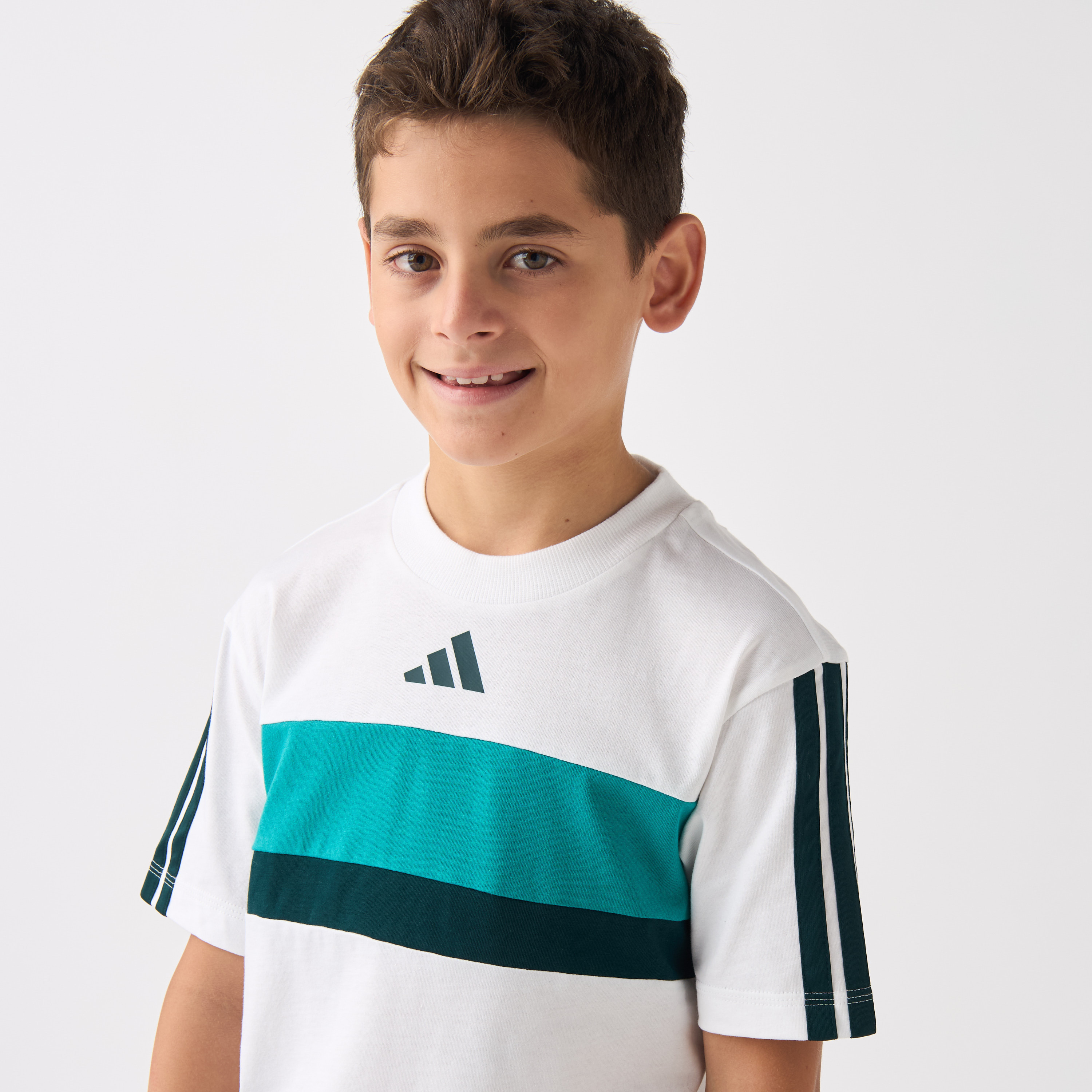 adidas Crew Neck Short Sleeve T-shirt with Stripes-boys-clothing-sportswear-tops-image-4