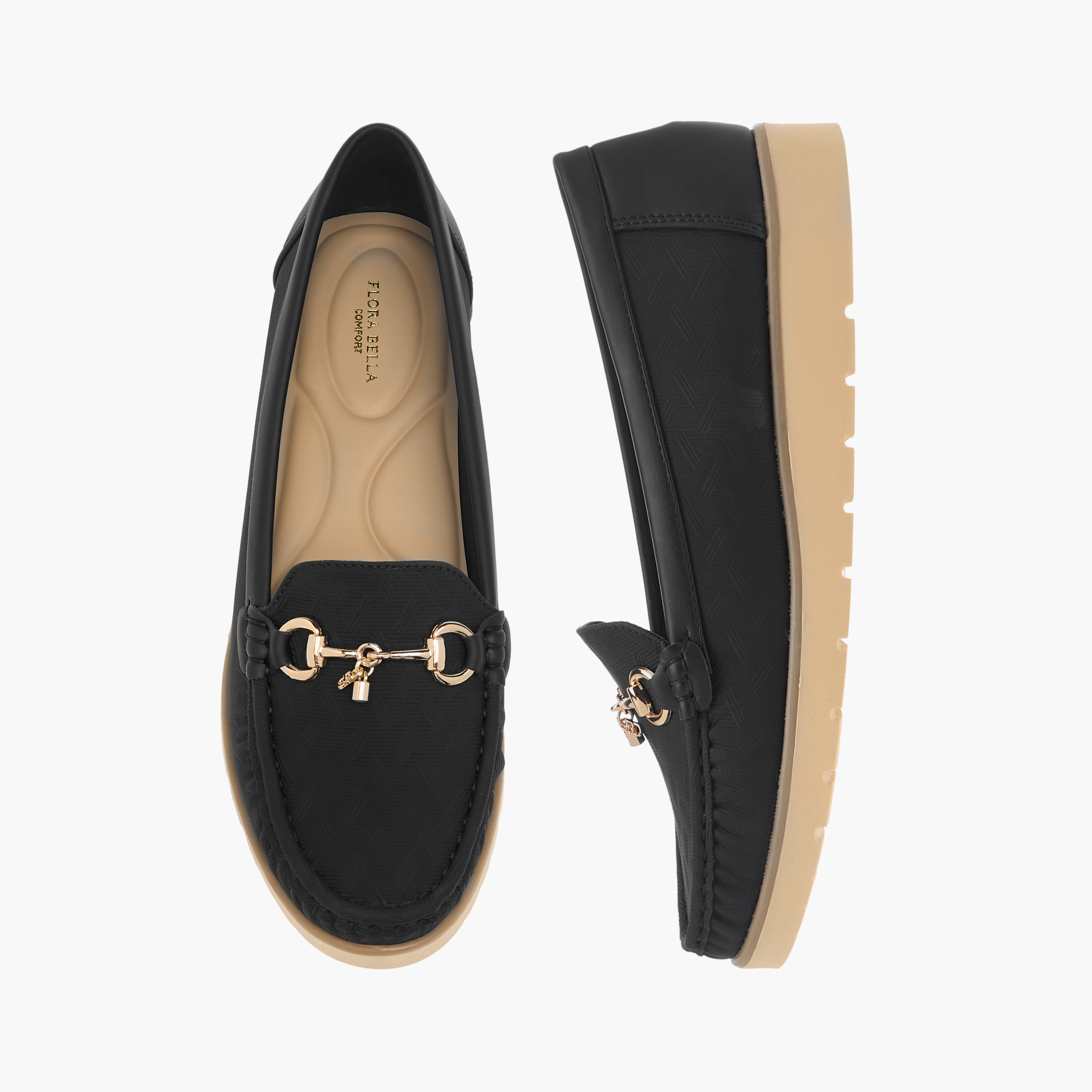 حذاء سهل الارتداء مريح بارز الملمس بزينة معدن من فلورا بيلا-women-shoes-flats-loafers-image-1