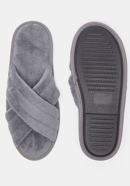 Plush Detail Cross Strap Bedroom Slippers-Men%27s Bedrooms Slippers-image-5