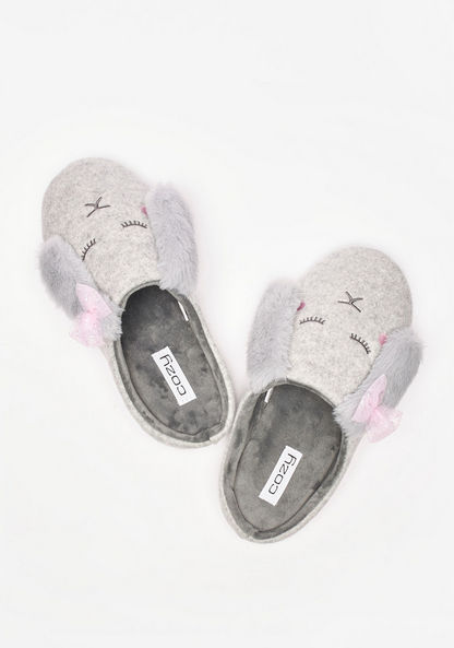 Cozy Dog Ear Applique Slip-On Bedroom Mules with Bow Detail