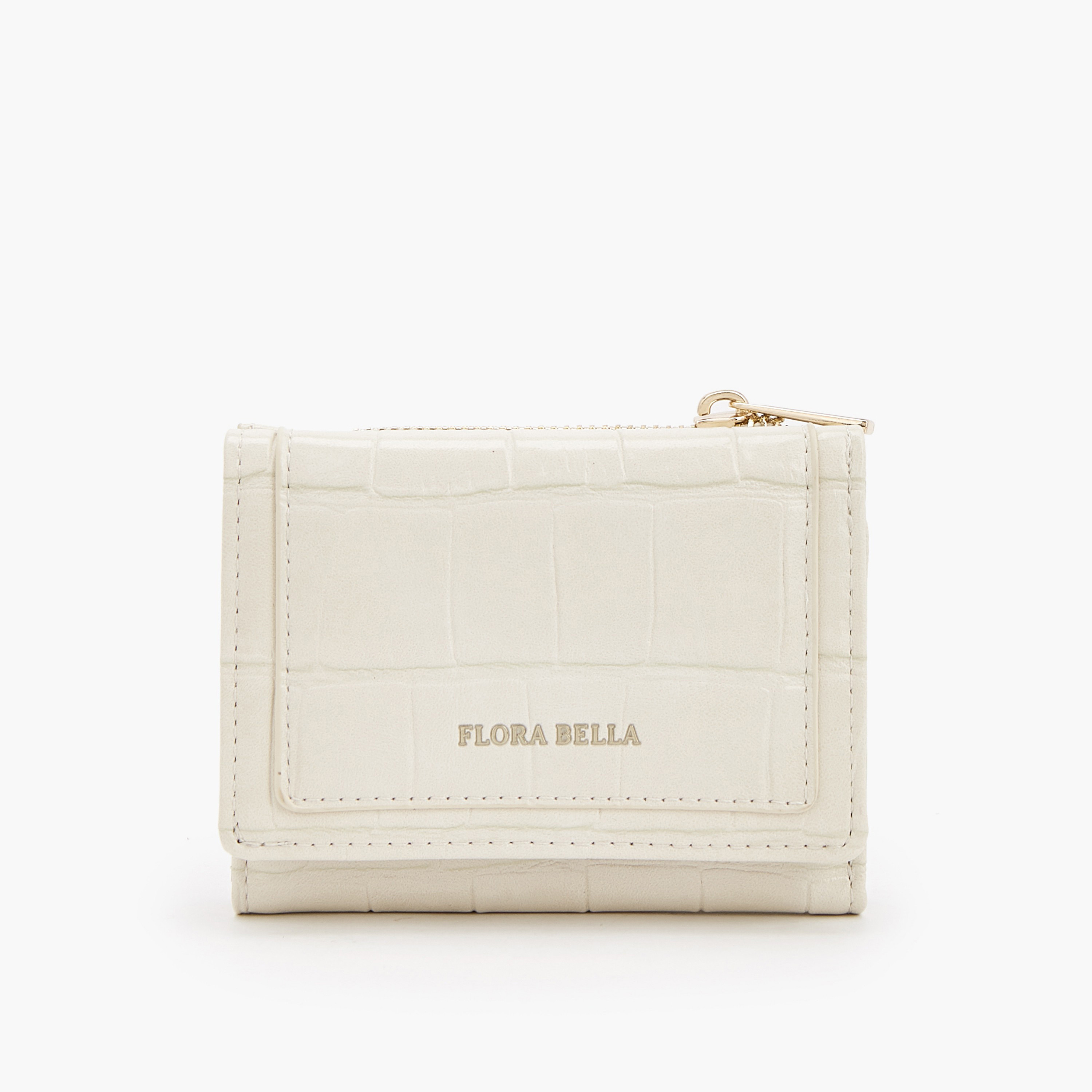 محفظة بطية ثلاثية بارزة الملمس بجيب بسحّاب من فلورا بيلا-women-bagsandwallets-wallets-image-1
