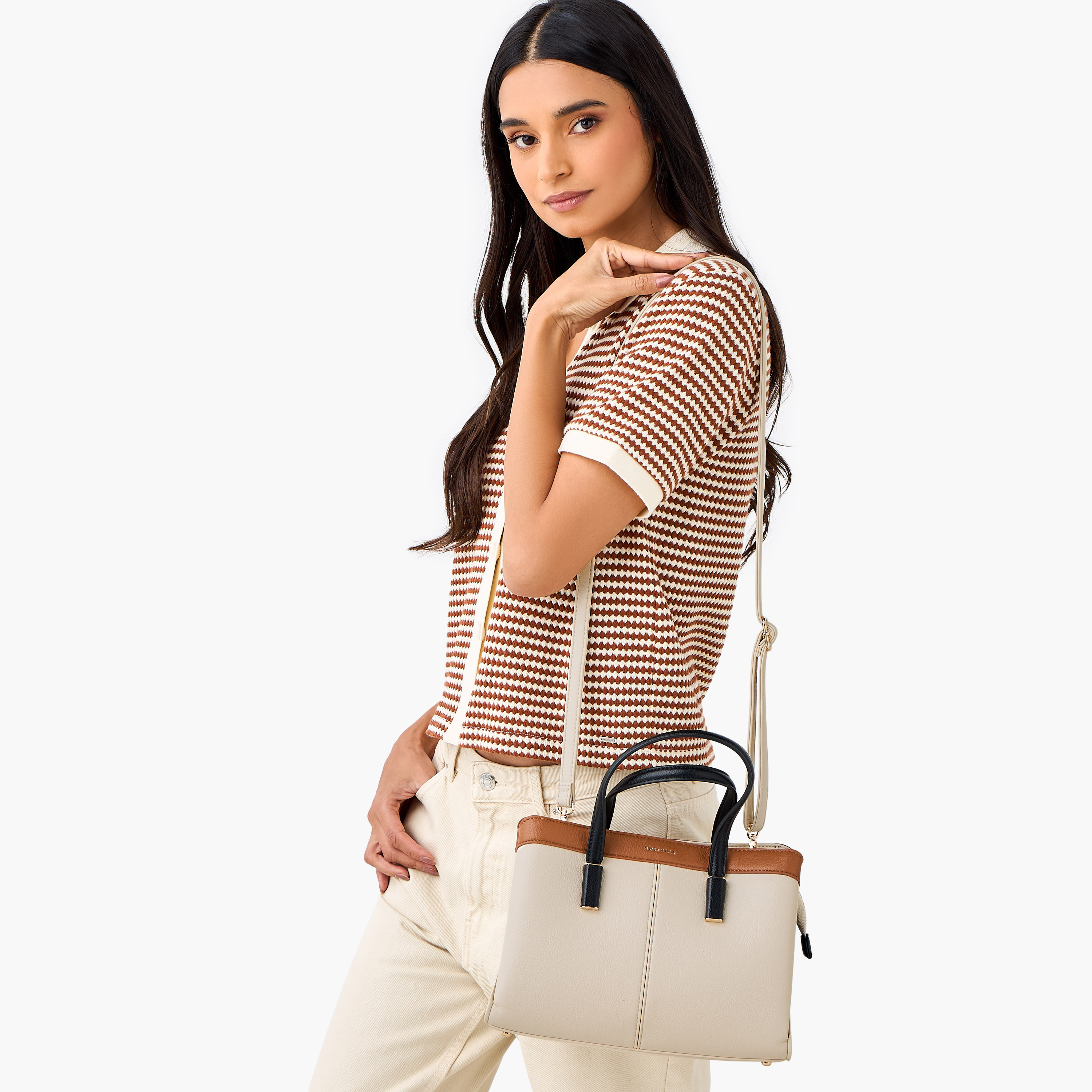 Flora Bella Panelled Tote Bag with Detachable Strap and Zip Closure-women-bagsandwallets-handbags-image-2