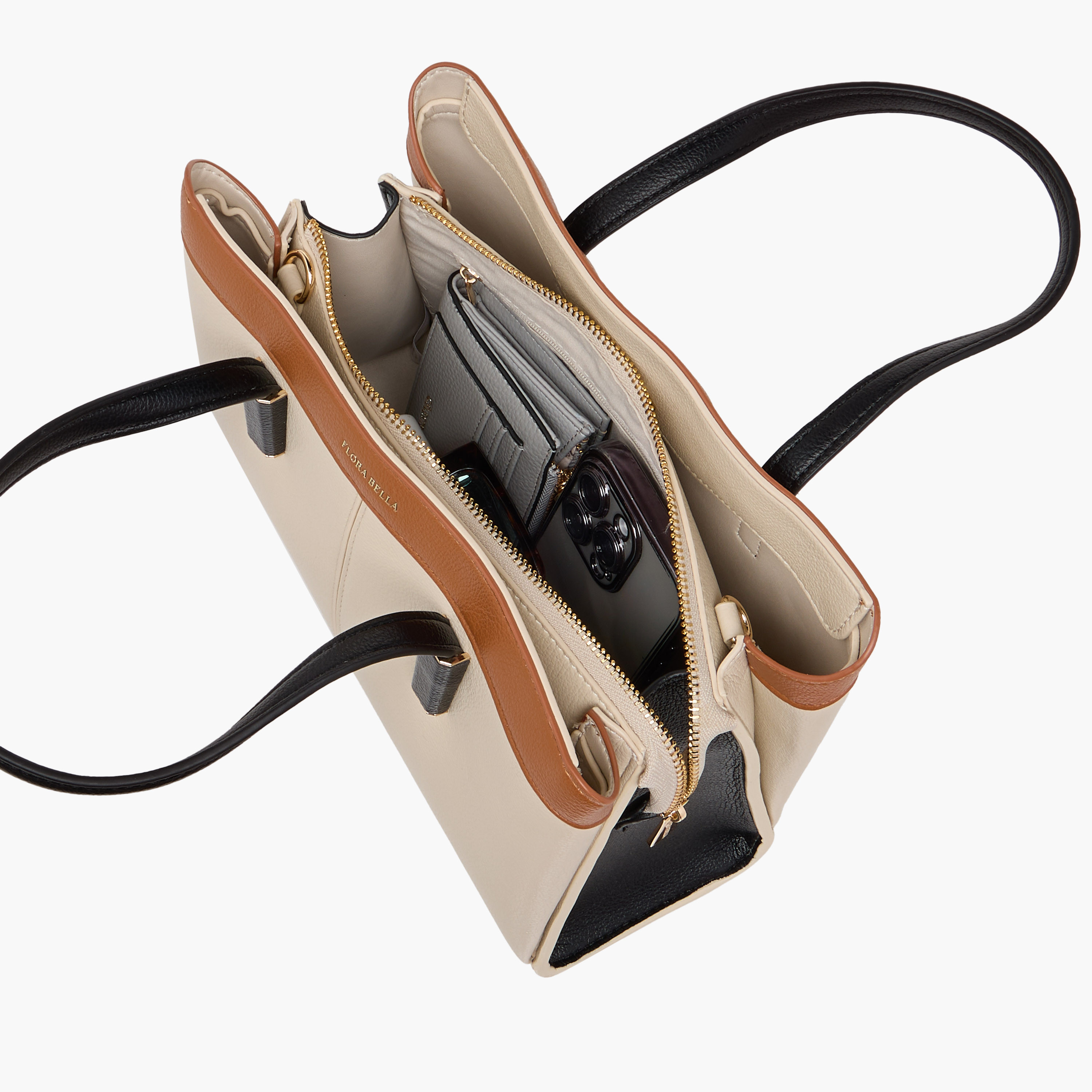 Flora Bella Panelled Tote Bag with Detachable Strap and Zip Closure-women-bagsandwallets-handbags-image-9