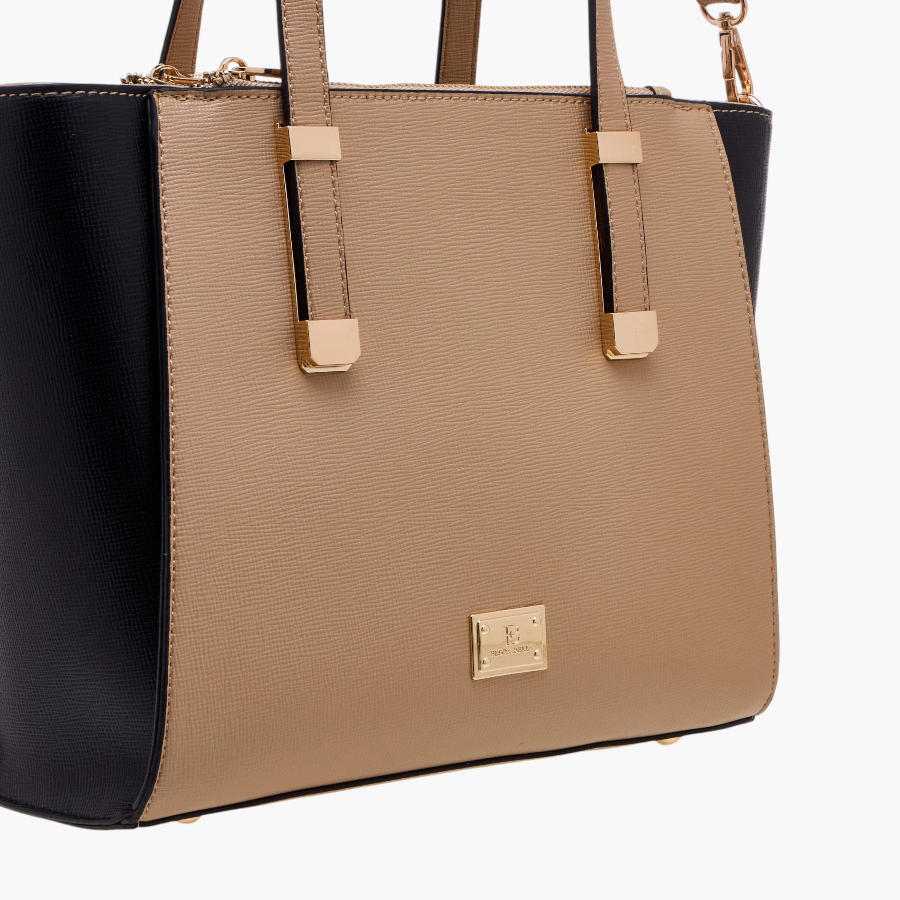 Flora Bella Colourblock Tote Bag with Double Handle and Zip Closure-women-bagsandwallets-handbags-image-4