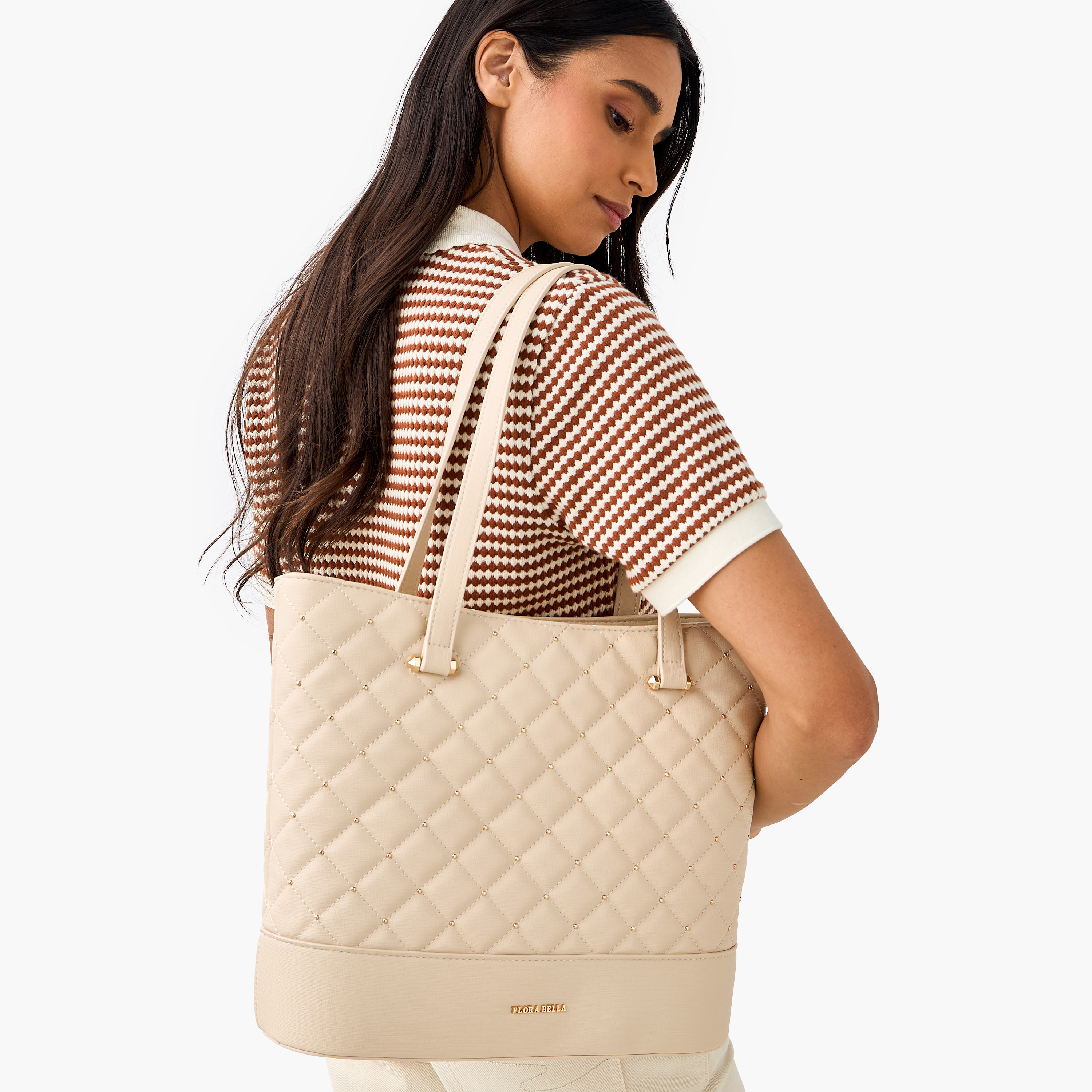 Flora Bella Quilted Tote Bag with Double Handle and Zip Closure-women-bagsandwallets-handbags-image-2