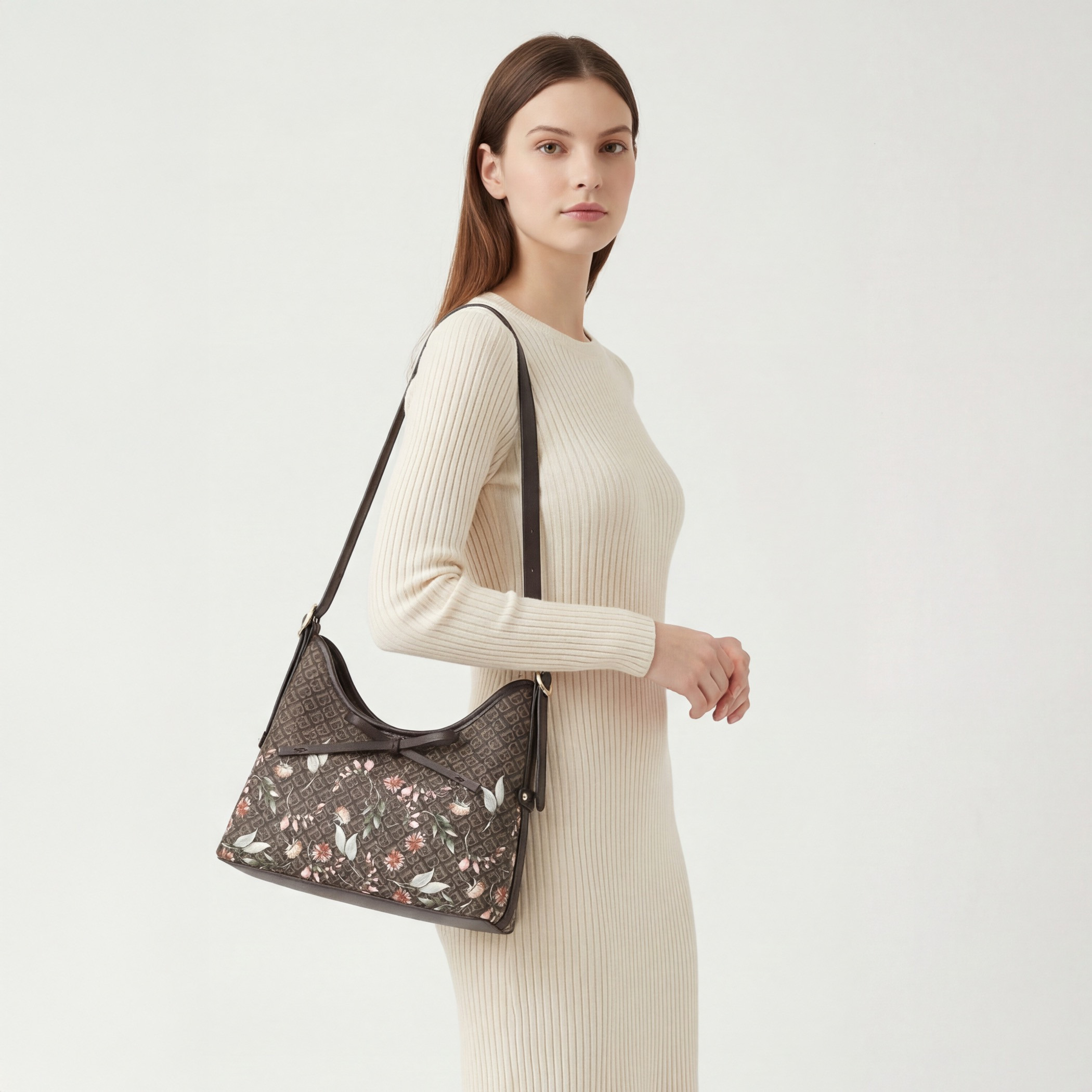 شنطة كتف بطبعات مونوجرام مع حزام قابل للتعديل للنساء من فلورا بيلا-women-bagsandwallets-handbags-image-2