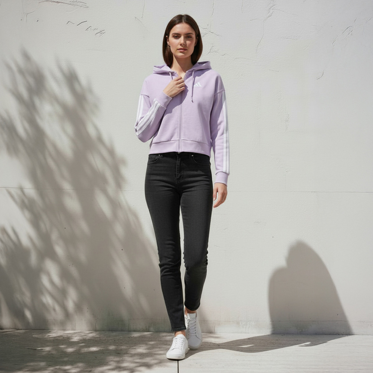 adidas Women's Essentials 3-Stripes French Terry Full-Zip Hoodie | OE-sports-women-clothing-hoodiesandsweatshirts-image-2