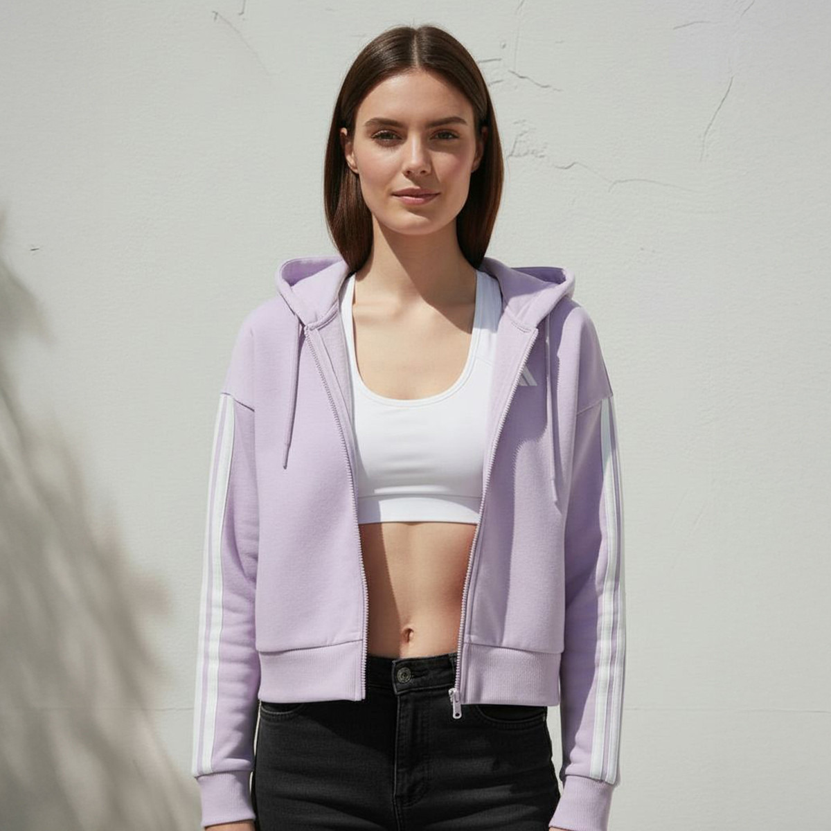 adidas Women's Essentials 3-Stripes French Terry Full-Zip Hoodie | OE-sports-women-clothing-hoodiesandsweatshirts-image-6