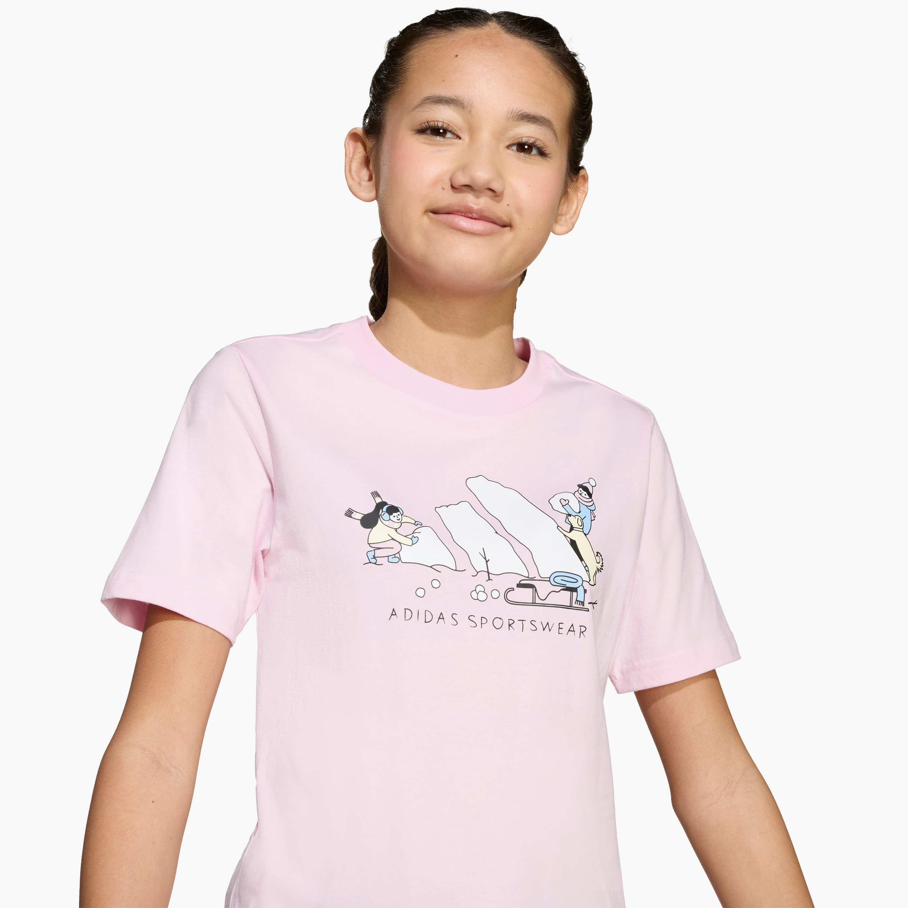 تيشيرت قطن بطبعات شعار وياقة ضيقة وأكمام قصيرة للفتيات من أديداس-sports-girls-clothing-tops-image-5