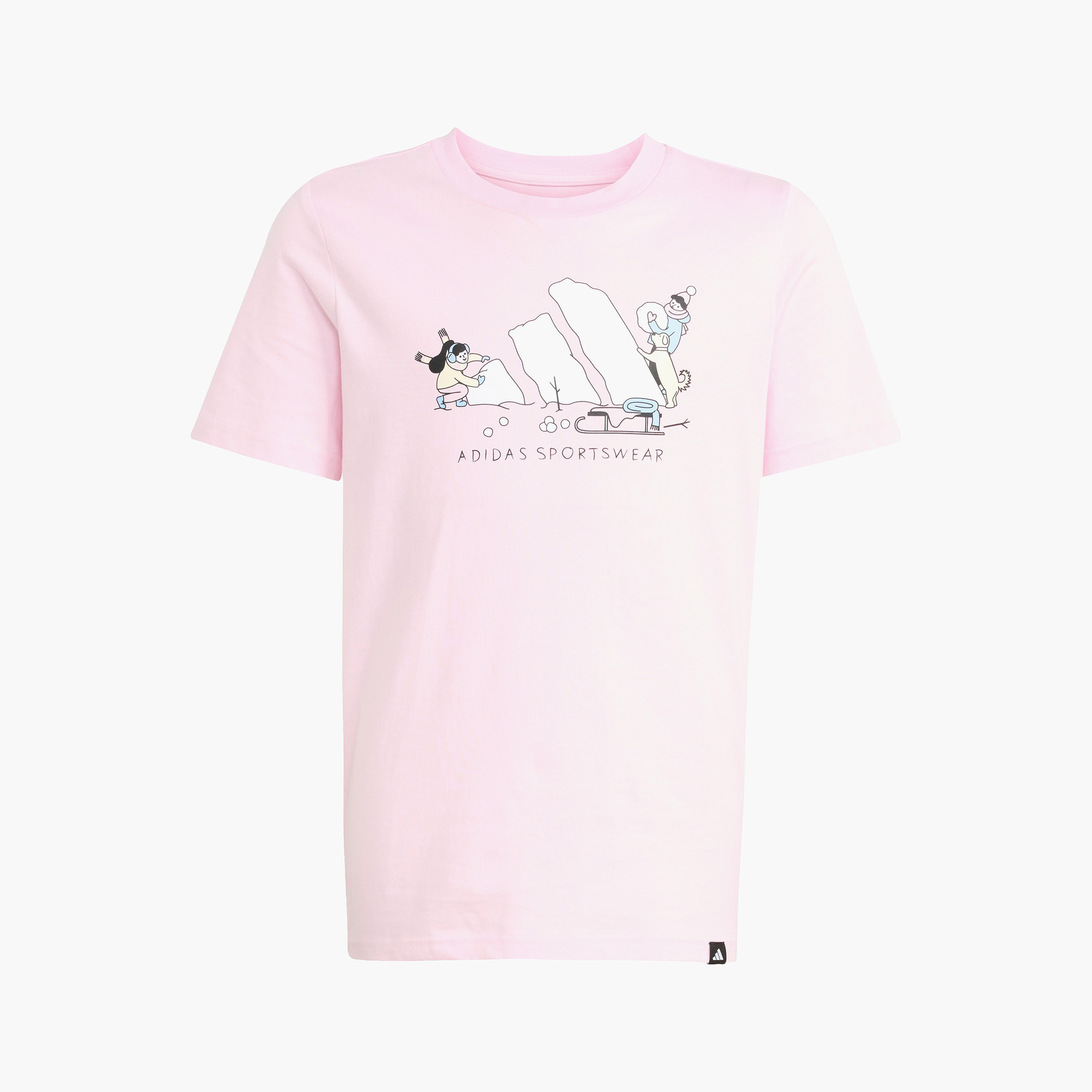 تيشيرت قطن بطبعات شعار وياقة ضيقة وأكمام قصيرة للفتيات من أديداس-sports-girls-clothing-tops-image-1