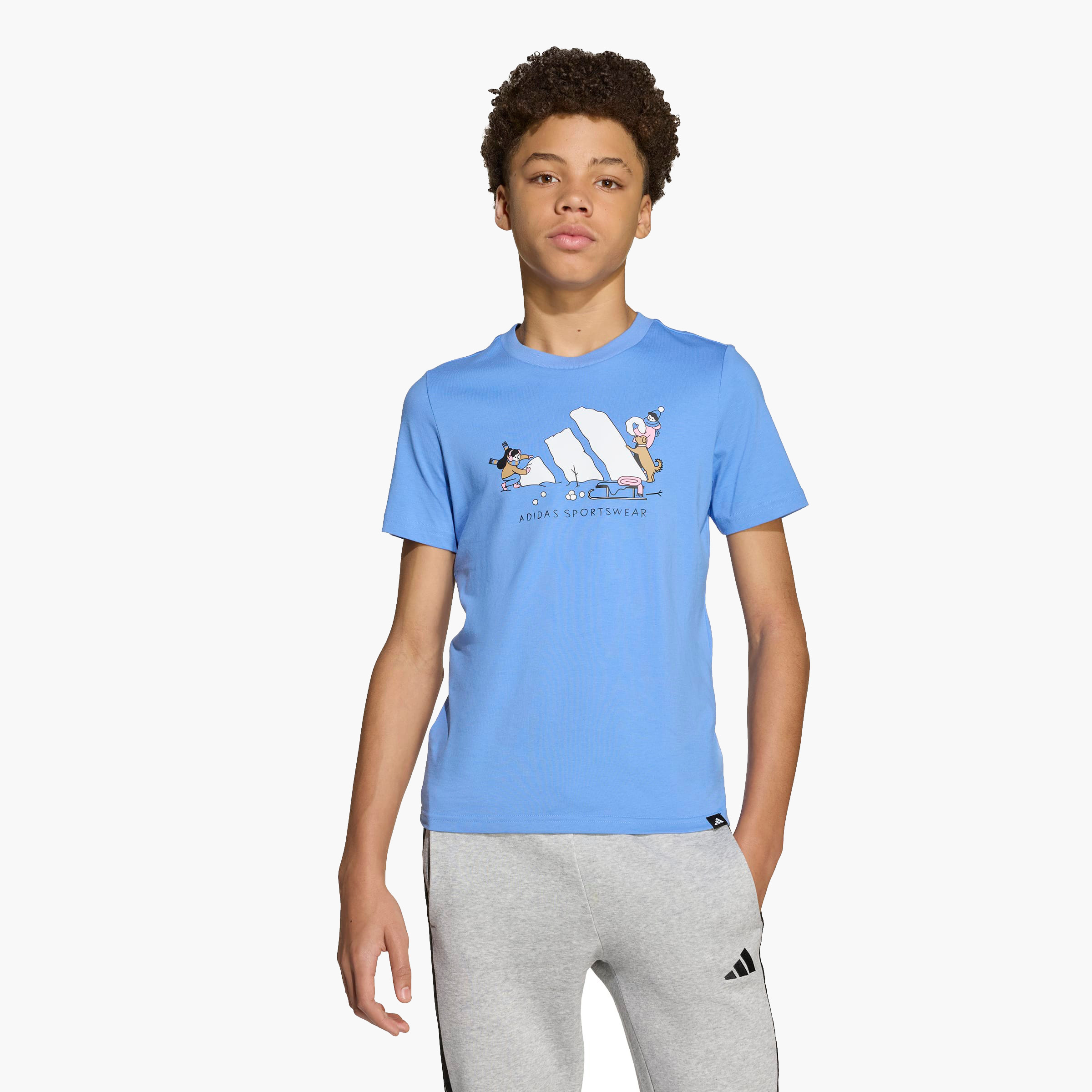 adidas Boys Crew Neck T-shirt with Logo Print - Cotton - Short Sleeves-sports-boys-clothing-tops-image-2