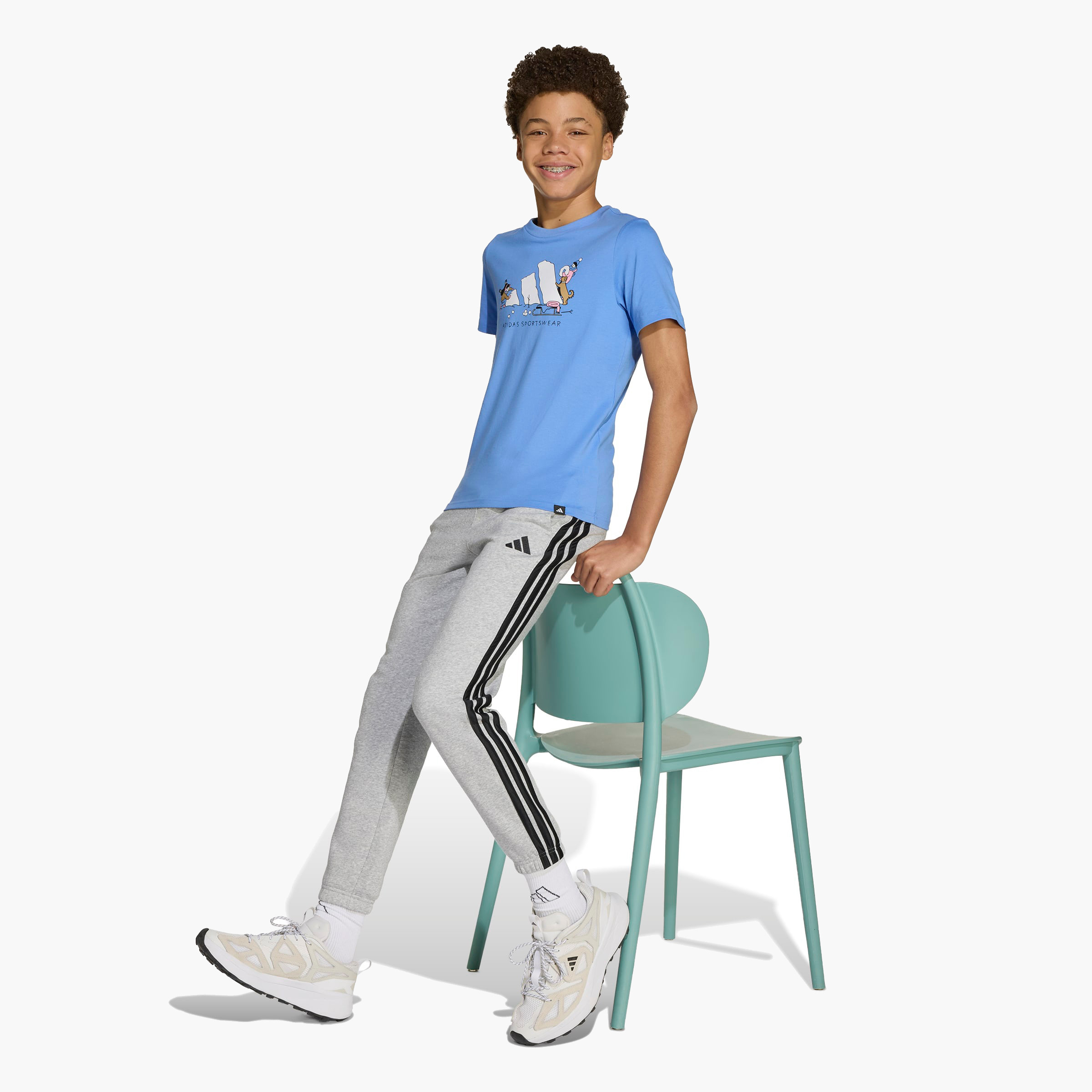 adidas Boys Crew Neck T-shirt with Logo Print - Cotton - Short Sleeves-sports-boys-clothing-tops-image-4