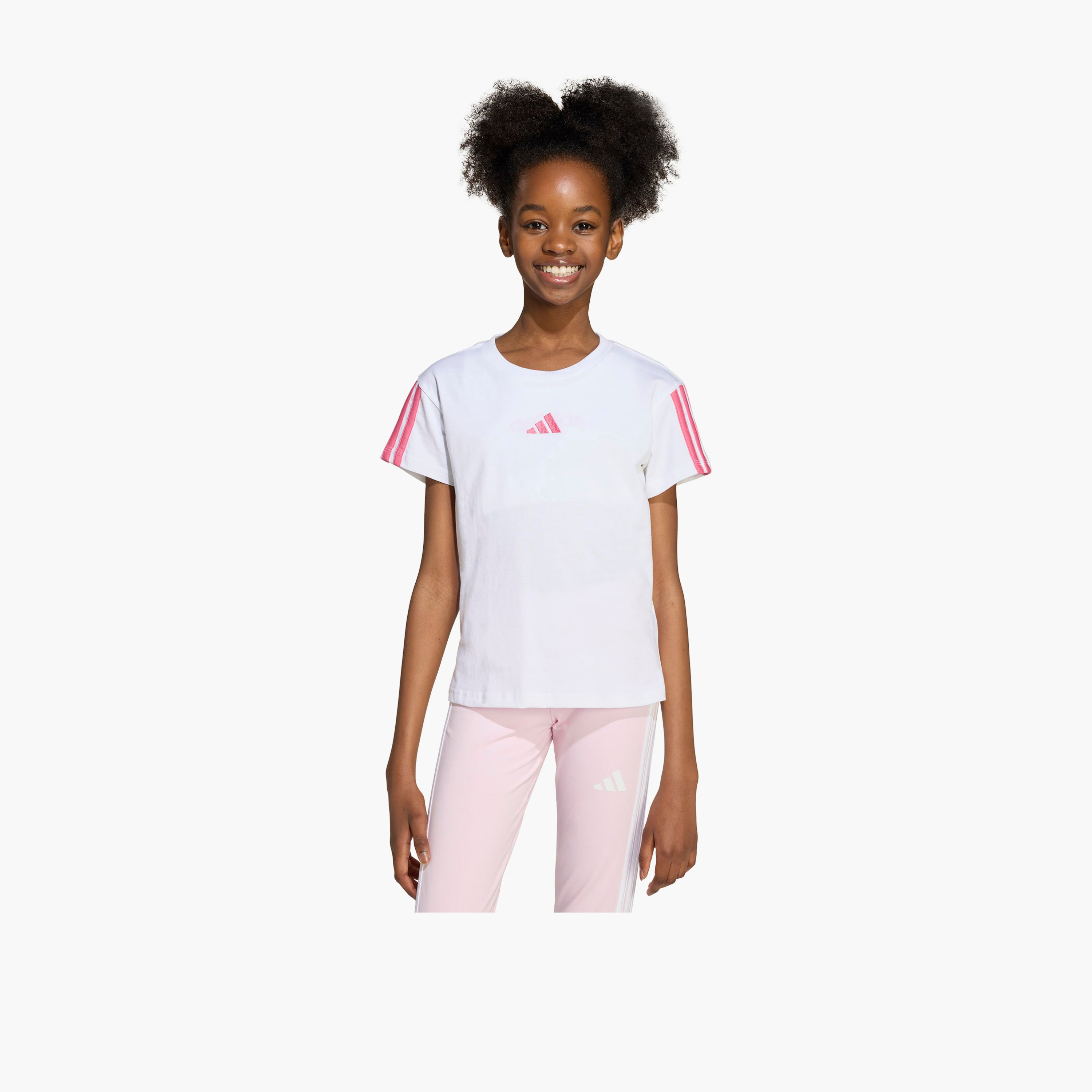 adidas Round Neck Short Sleeves T-shirt with Logo Print-girls-clothing-tshirts-image-2