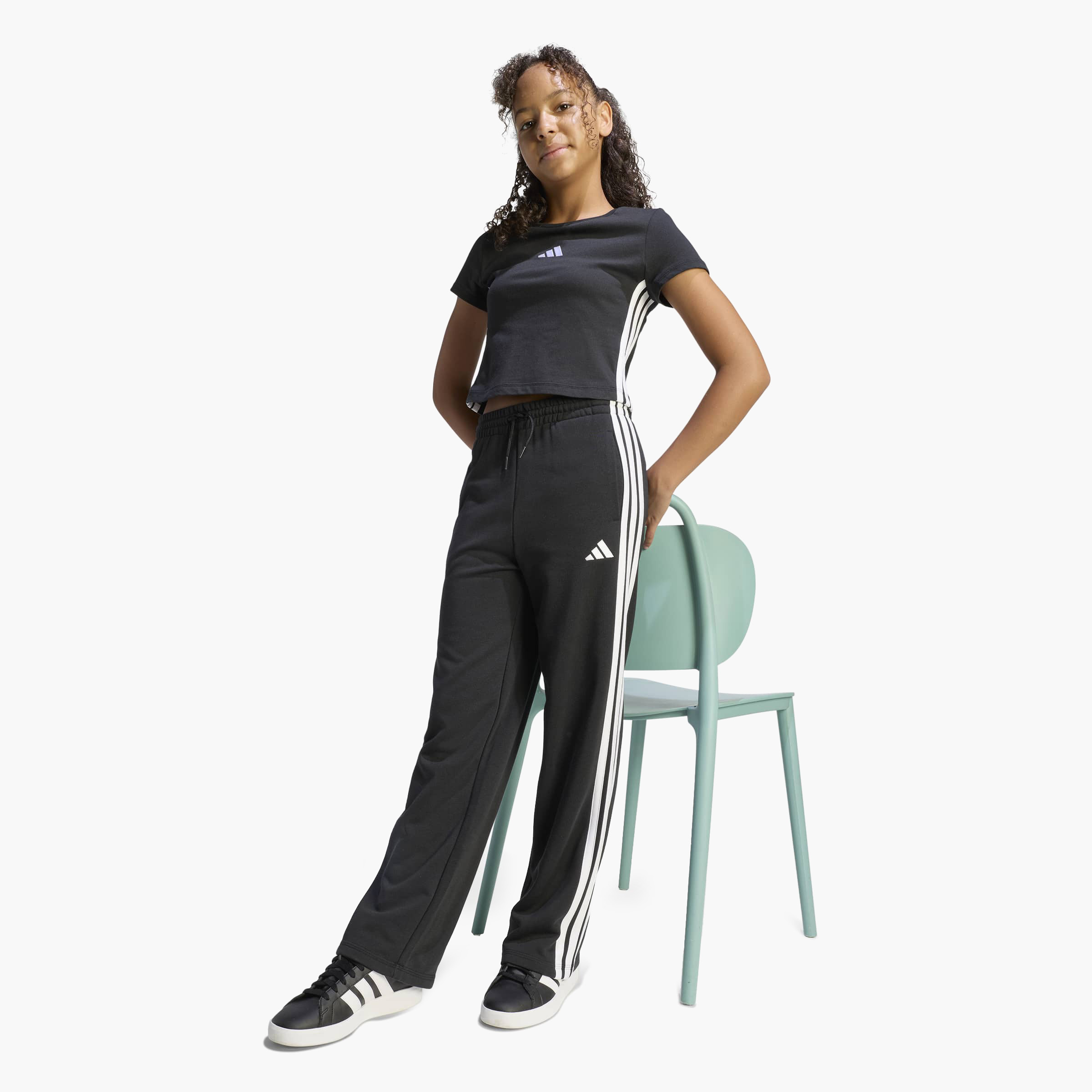 adidas Elastic Drawstring Track Pants with Tape Detail-girls-clothing-bottoms-joggersandtrackpants-image-2
