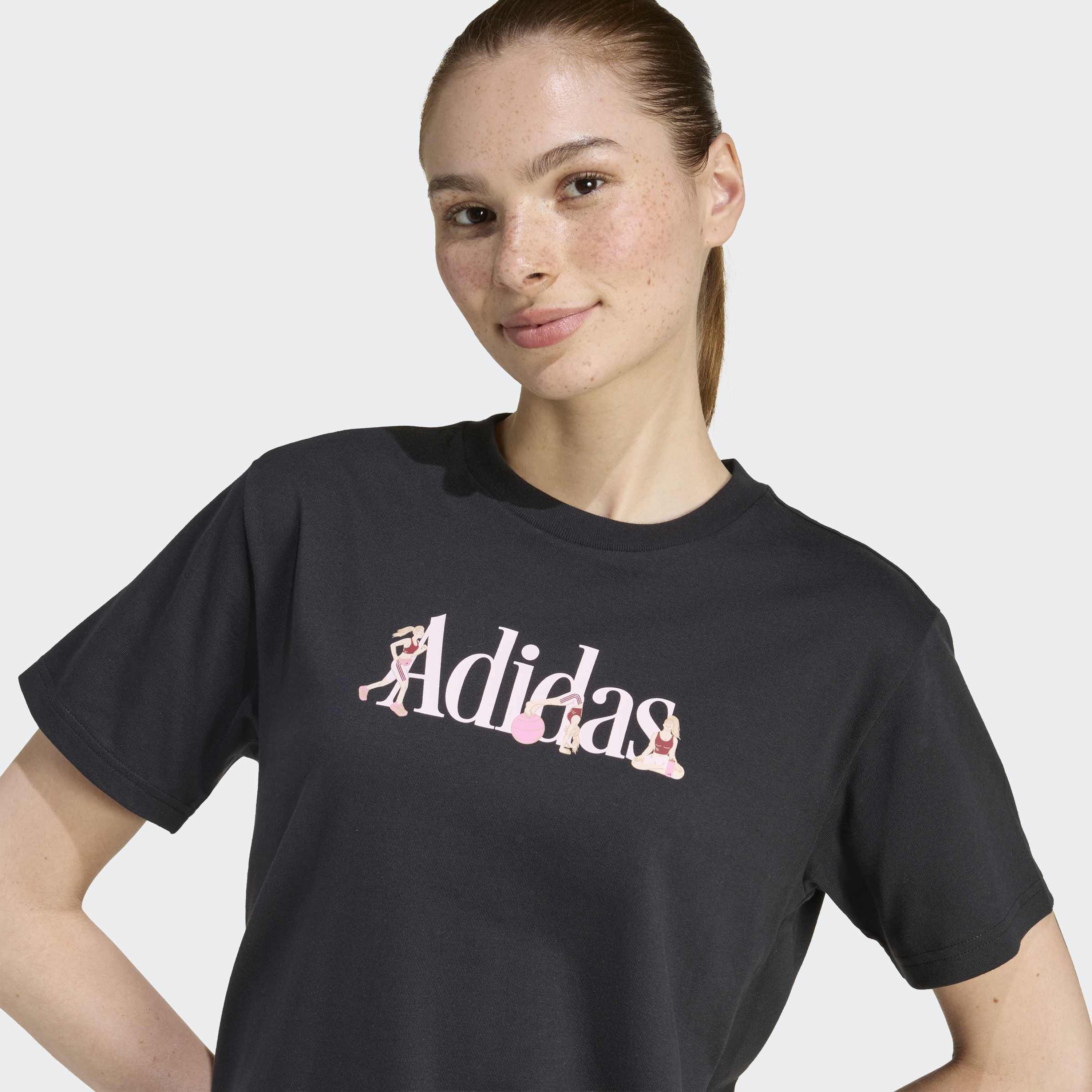 اديداس - تيشيرت نسائي رياضي ناعم بأكمام قصيرة مزين برسومات-sports-women-clothing-tshirtsandvests-image-4