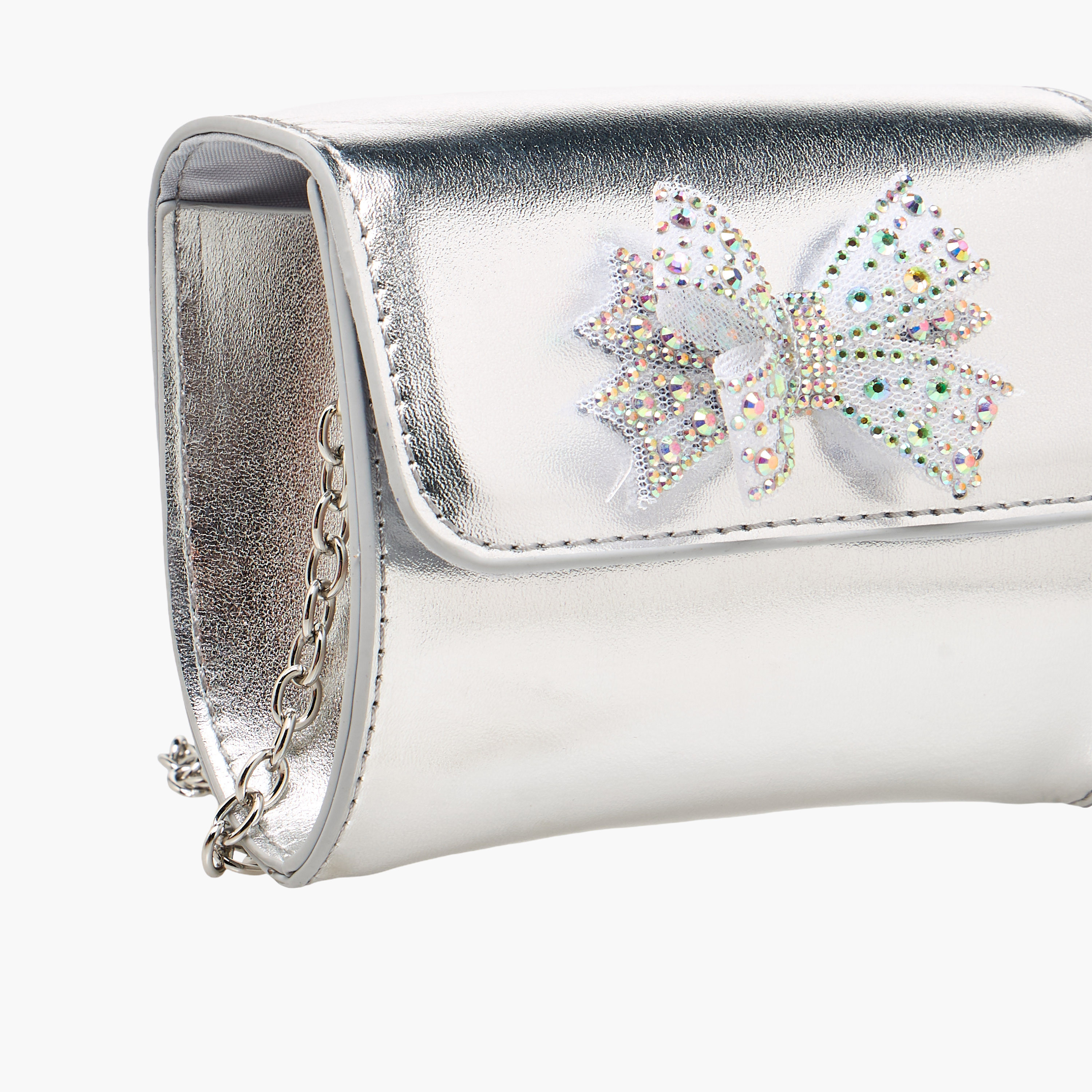 شنطة كروس بودي بحزام سلسلة وزينة فيونكة من فلورا بيلا-girls-accessories-bags-image-5