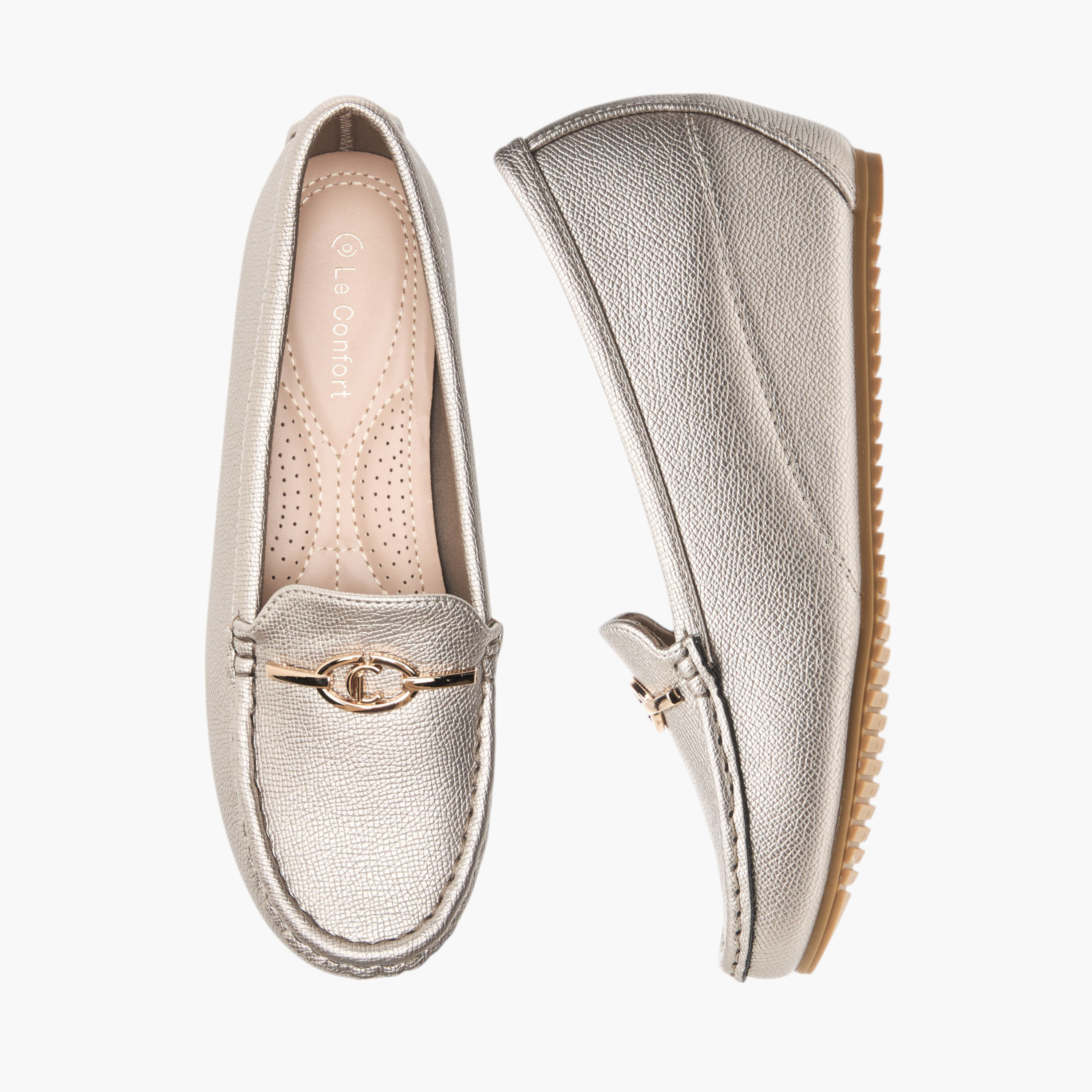 Le Confort Metal Accent Slip-On Comfort Loafers with Wedge Heels-women-shoes-loafersandmoccasins-image-1