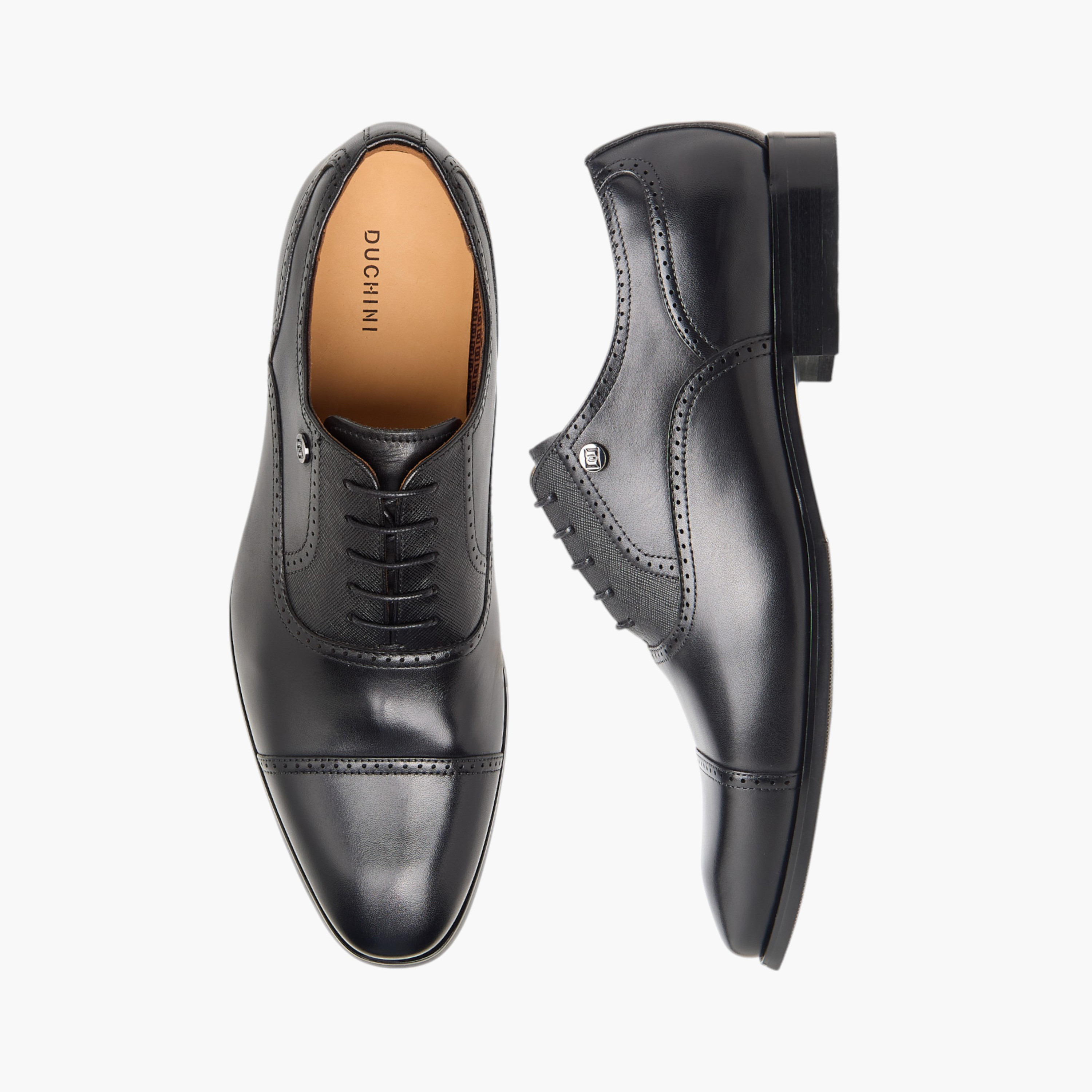 Duchini Men's Leather Perforated Derby Shoes with Lace-Up Closure-men-shoes-formalshoes-image-1