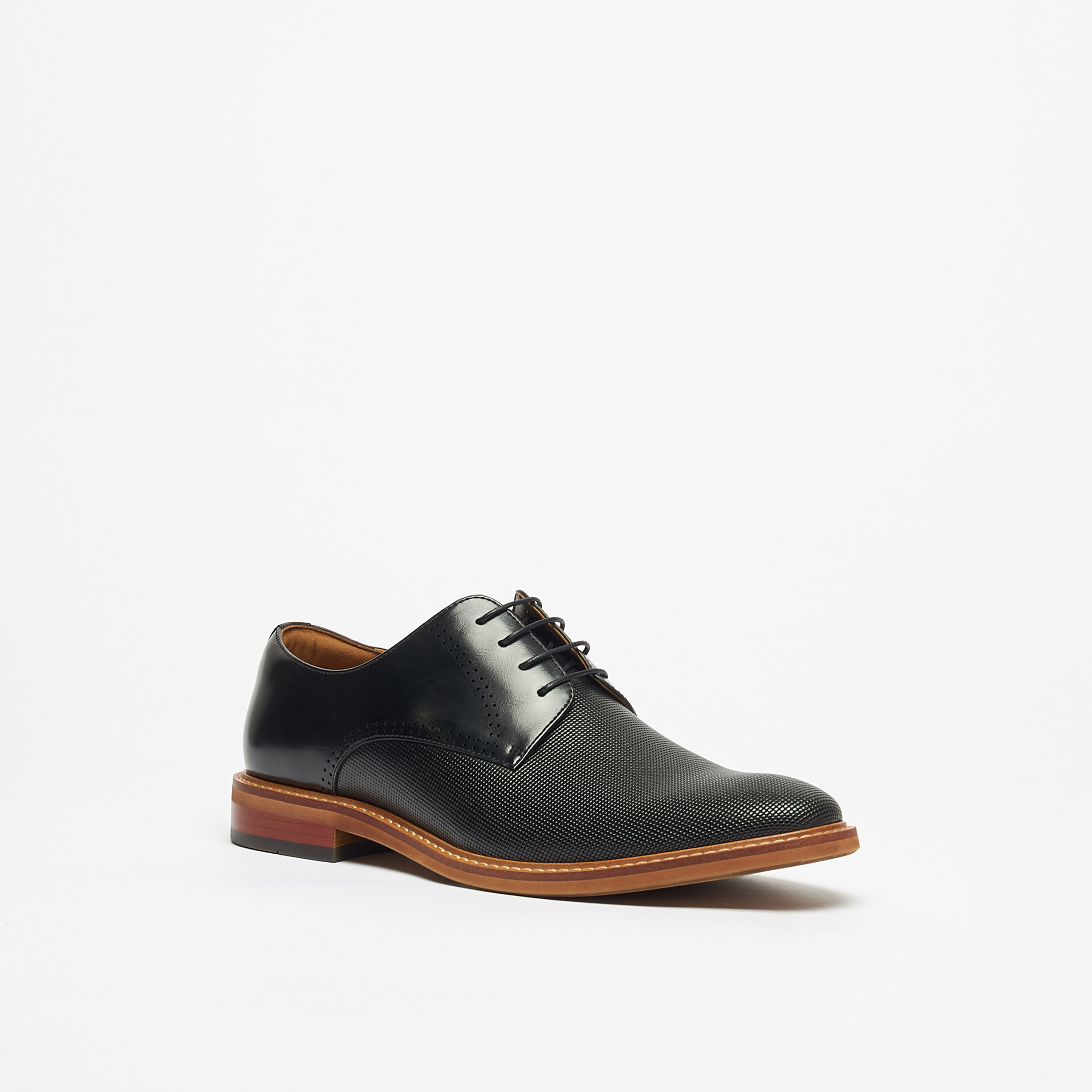 Duchini Men's Textured Derby Shoes with Lace-Up Closure-men-shoes-formalshoes-image-1