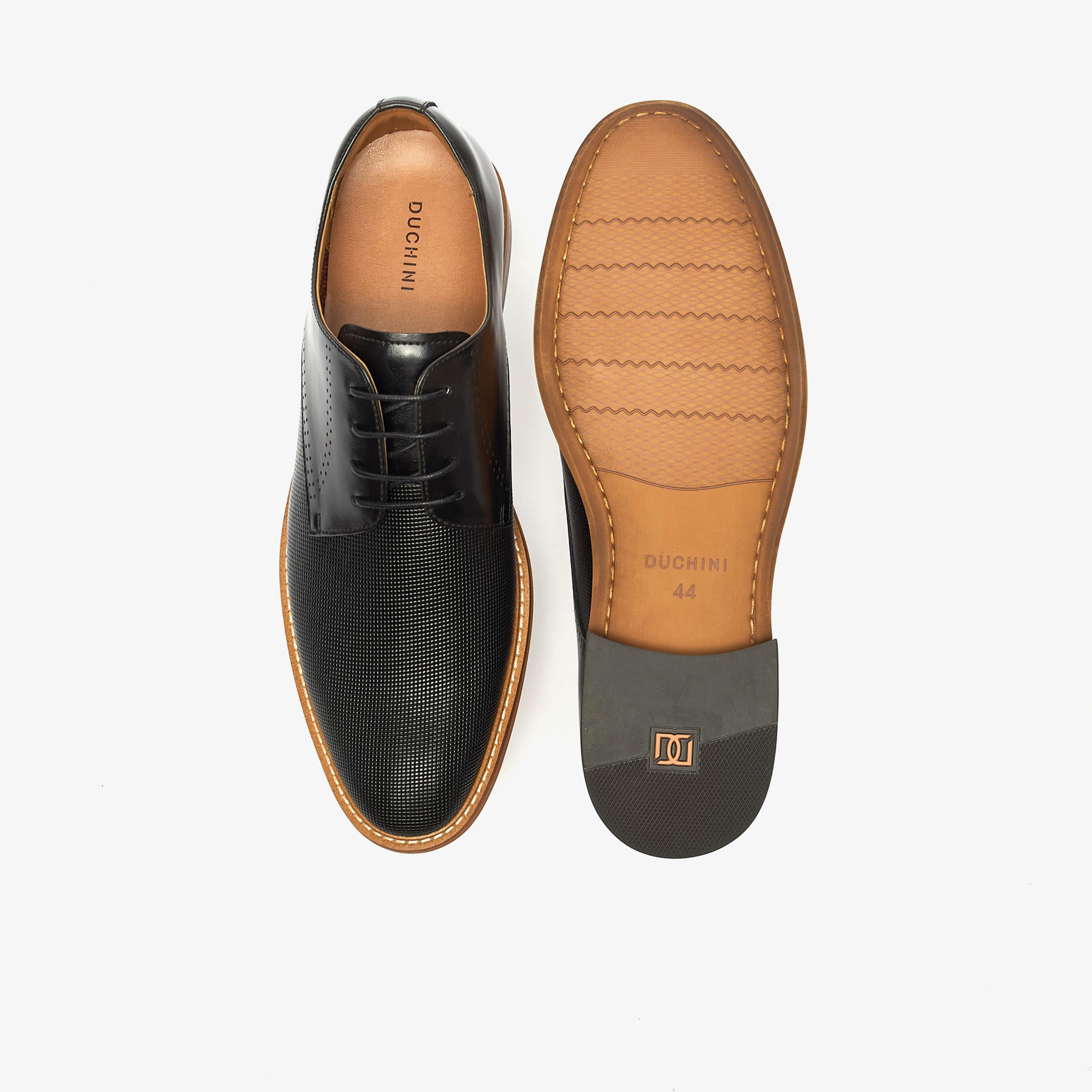 Duchini Men's Textured Derby Shoes with Lace-Up Closure-men-shoes-formalshoes-image-4