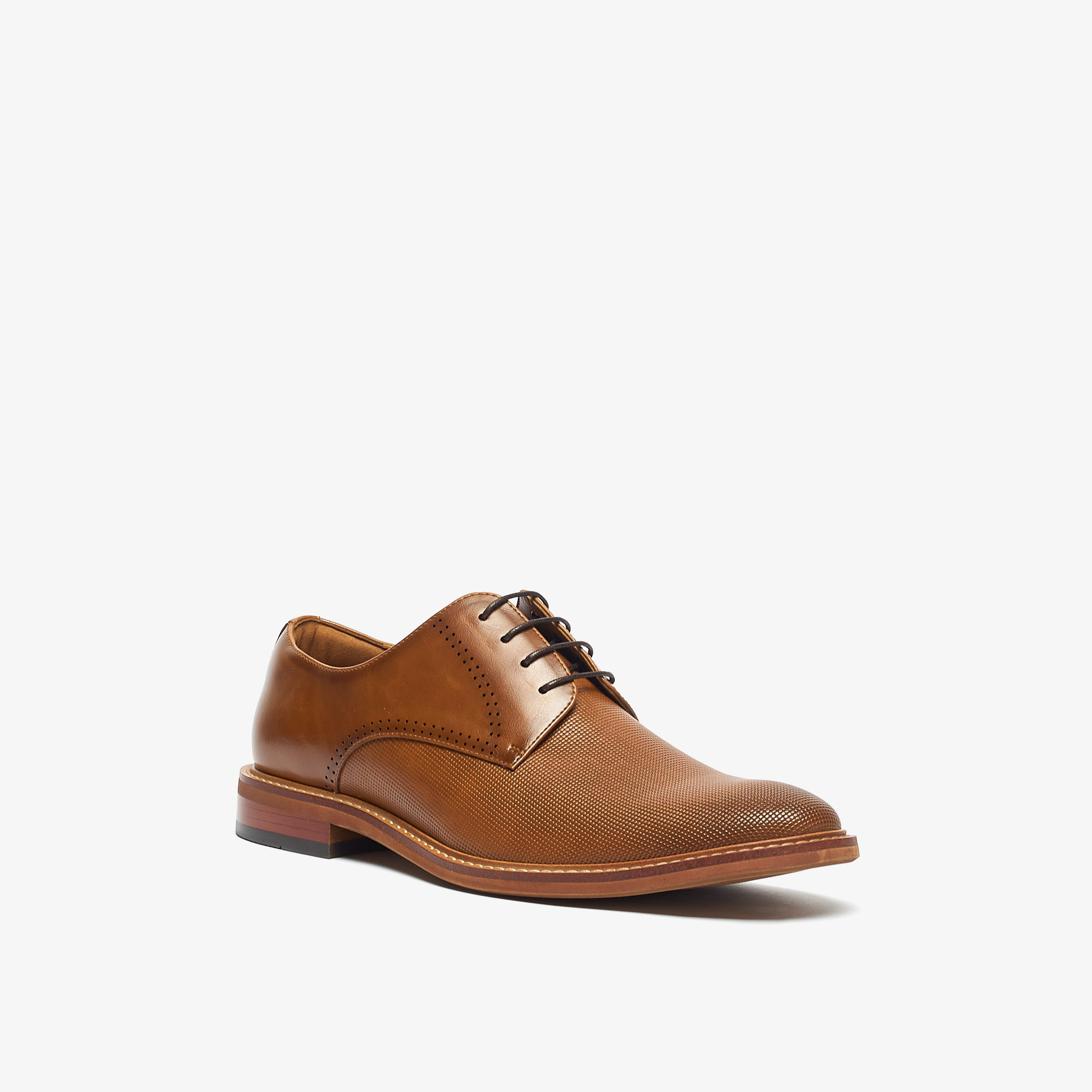 Duchini Men's Textured Derby Shoes with Lace-Up Closure-men-shoes-formalshoes-image-1