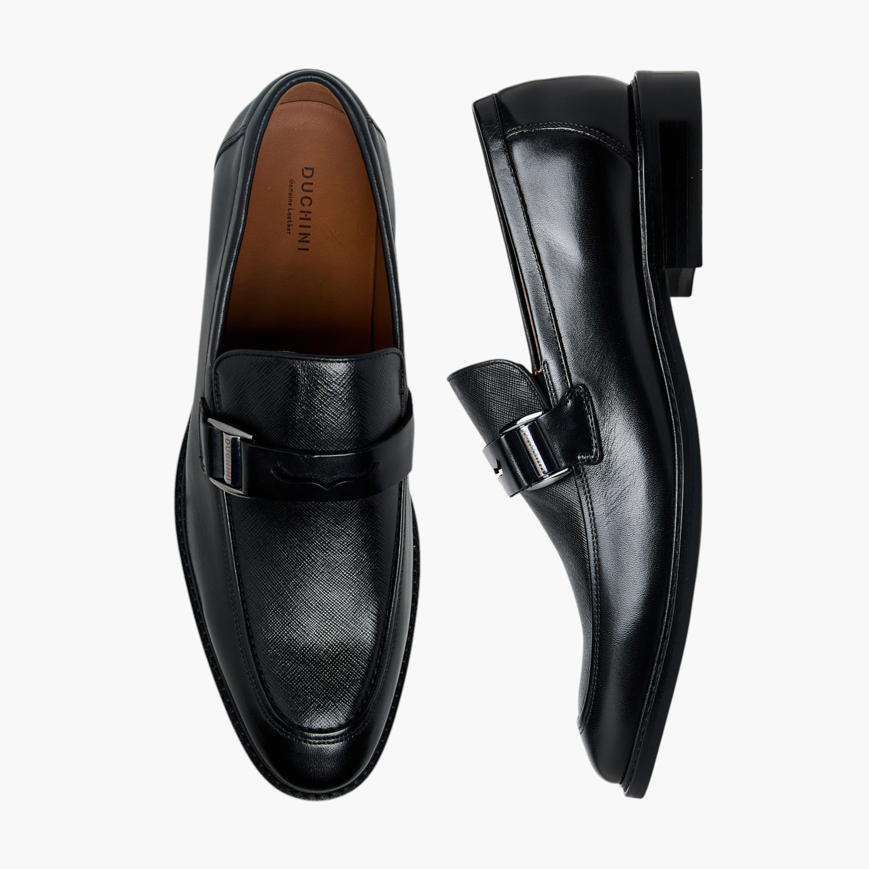 Duchini Men Buckle Accent Slip-On Leather Loafers-men-shoes-loafersandmoccasins-image-1
