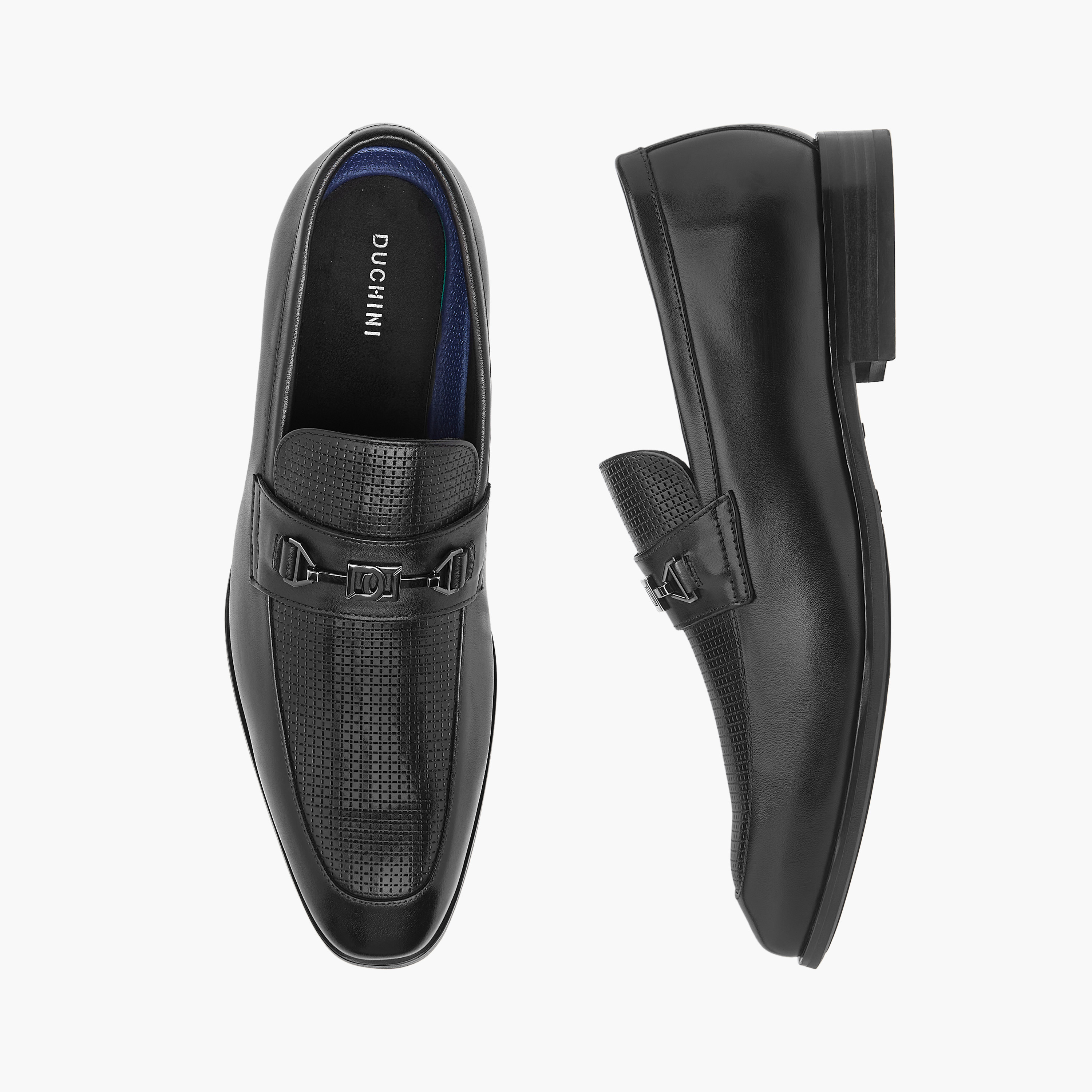 Duchini Men's Leather Textured Slip-On Loafers with Metal Accent-men-shoes-formalshoes-image-1