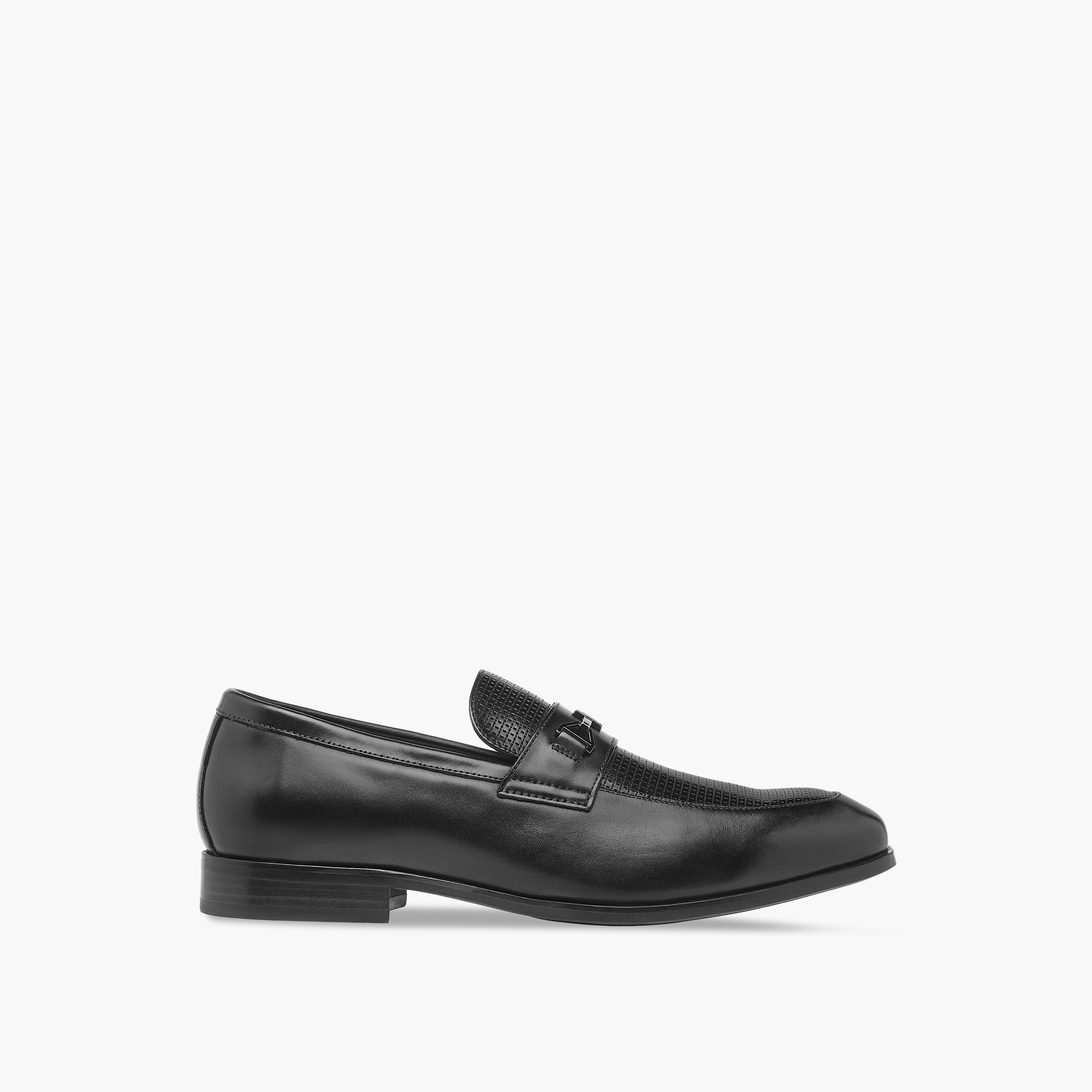 Duchini Men's Leather Textured Slip-On Loafers with Metal Accent-men-shoes-formalshoes-image-3