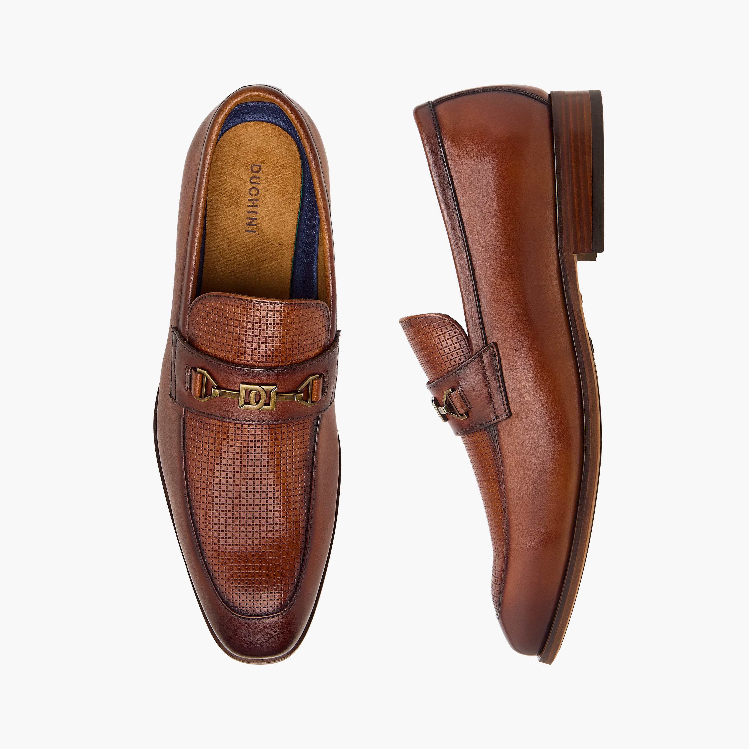 Duchini Men's Leather Textured Slip-On Loafers with Metal Accent-men-shoes-formalshoes-image-1
