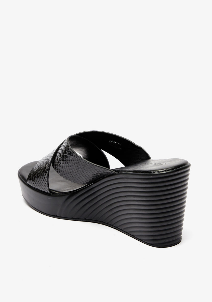 Celeste Women's Textured Cross Strap Slip-On Sandals with Wedge Heels-Women%27s Heel Sandals-image-2