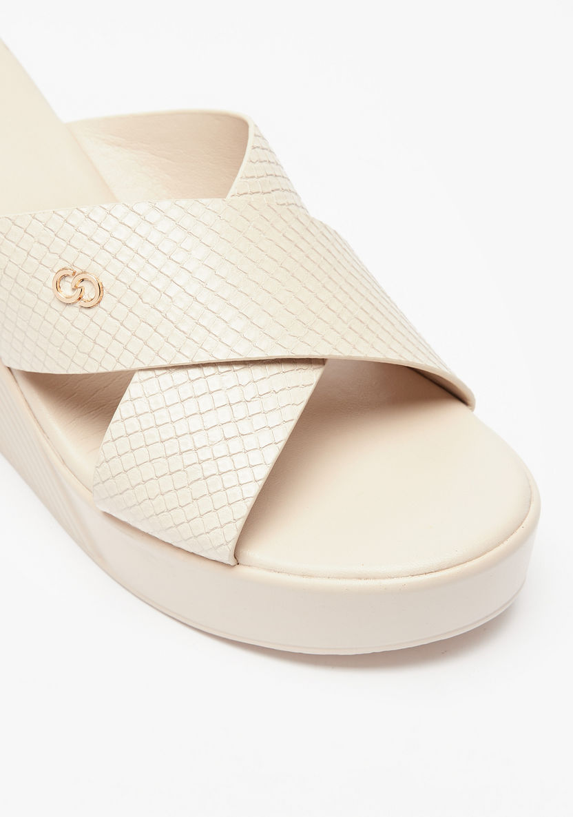 Celeste Women's Textured Cross Strap Slip-On Sandals with Wedge Heels-Women%27s Heel Sandals-image-6