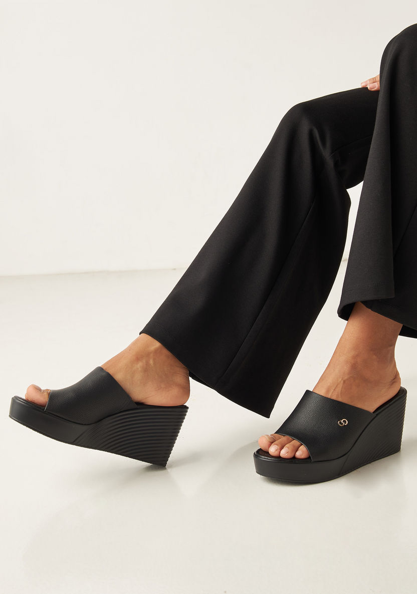 Celeste Women's Textured Slip-On Sandals with Wedge Heels-Women%27s Heel Sandals-image-1