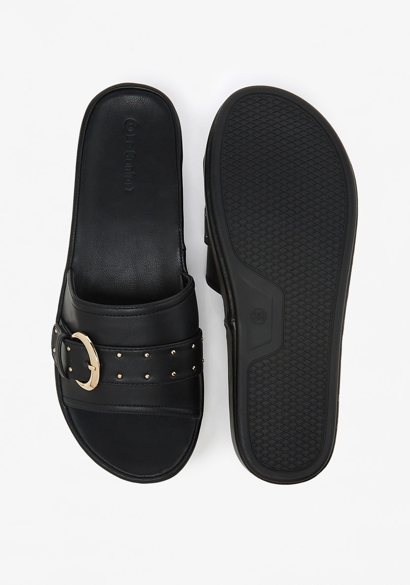 Le Confort Buckle Embellished Slide Sandals-Women%27s Flat Sandals-image-3