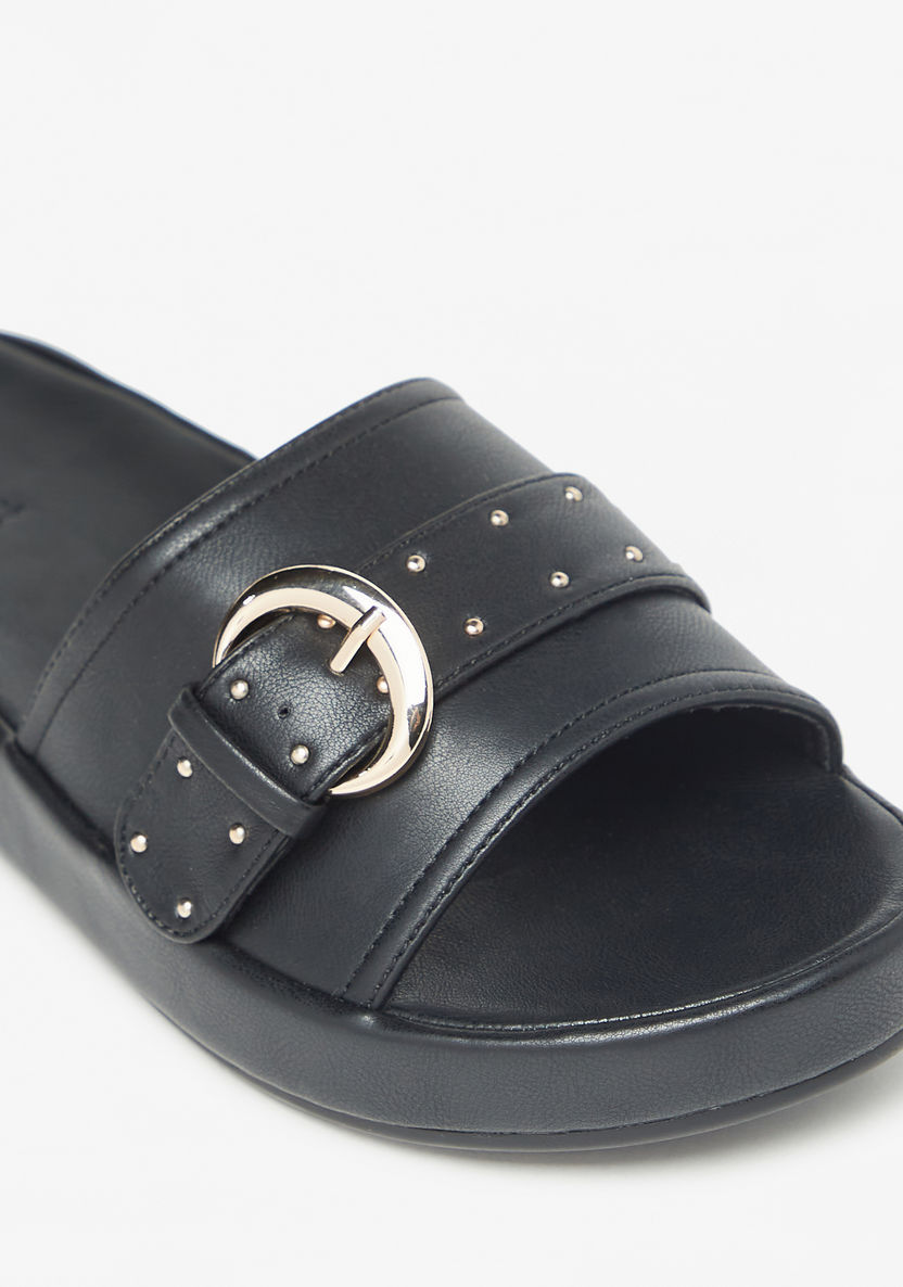 Le Confort Buckle Embellished Slide Sandals-Women%27s Flat Sandals-image-4