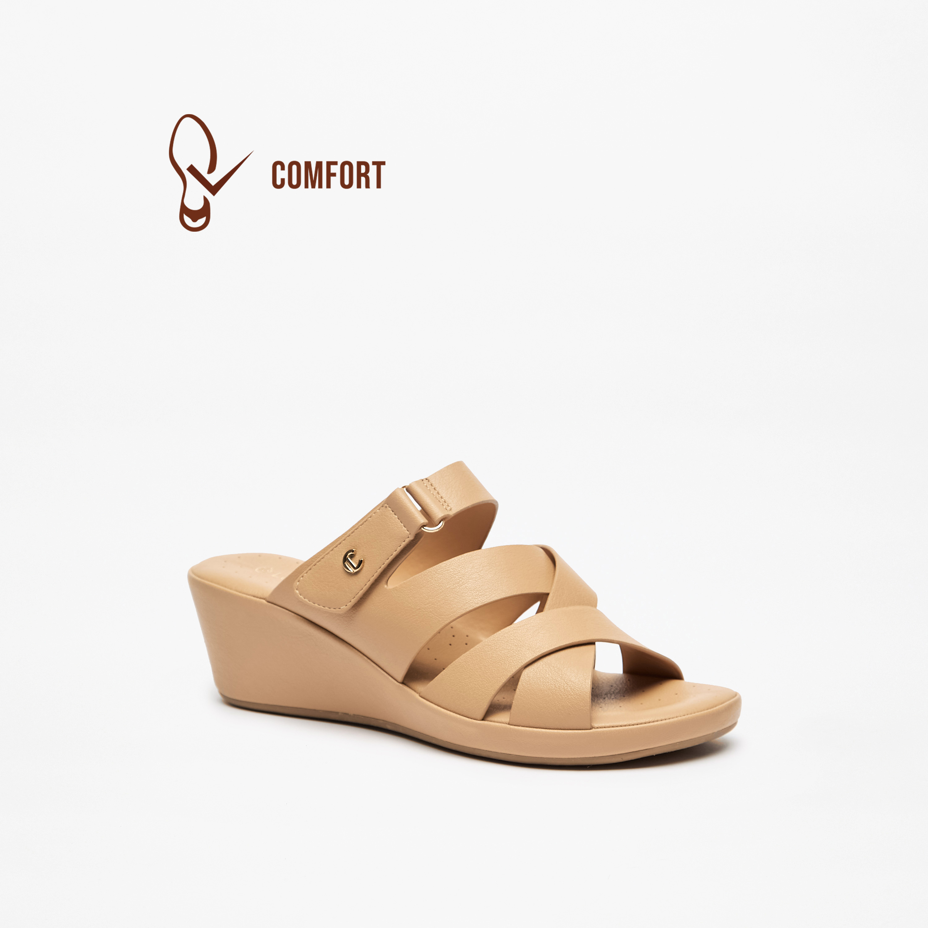 Le Confort Women's Cross Strap Slip-On Comfort Sandals with Wedge Heels-women-shoes-sandals-heeled-image-1