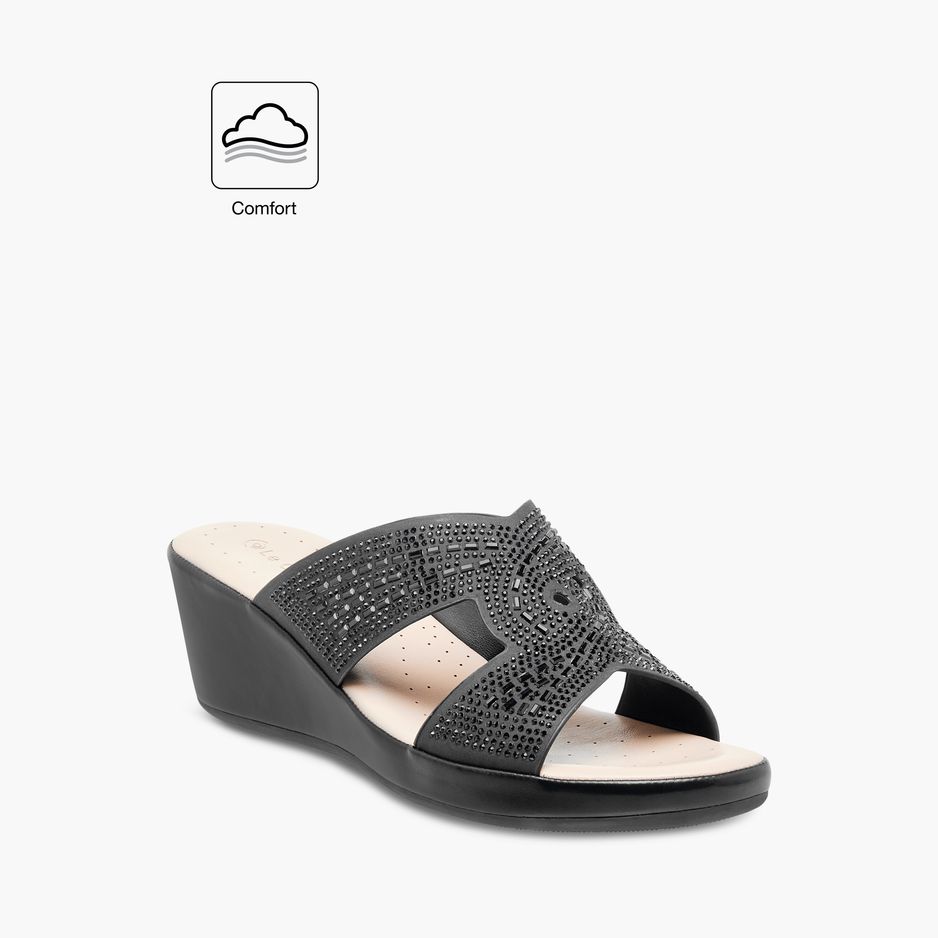 حذاء مريح مزين سهل الارتداء بكعب ويدج من لو كونفورت-women-shoes-sandals-heeled-image-4