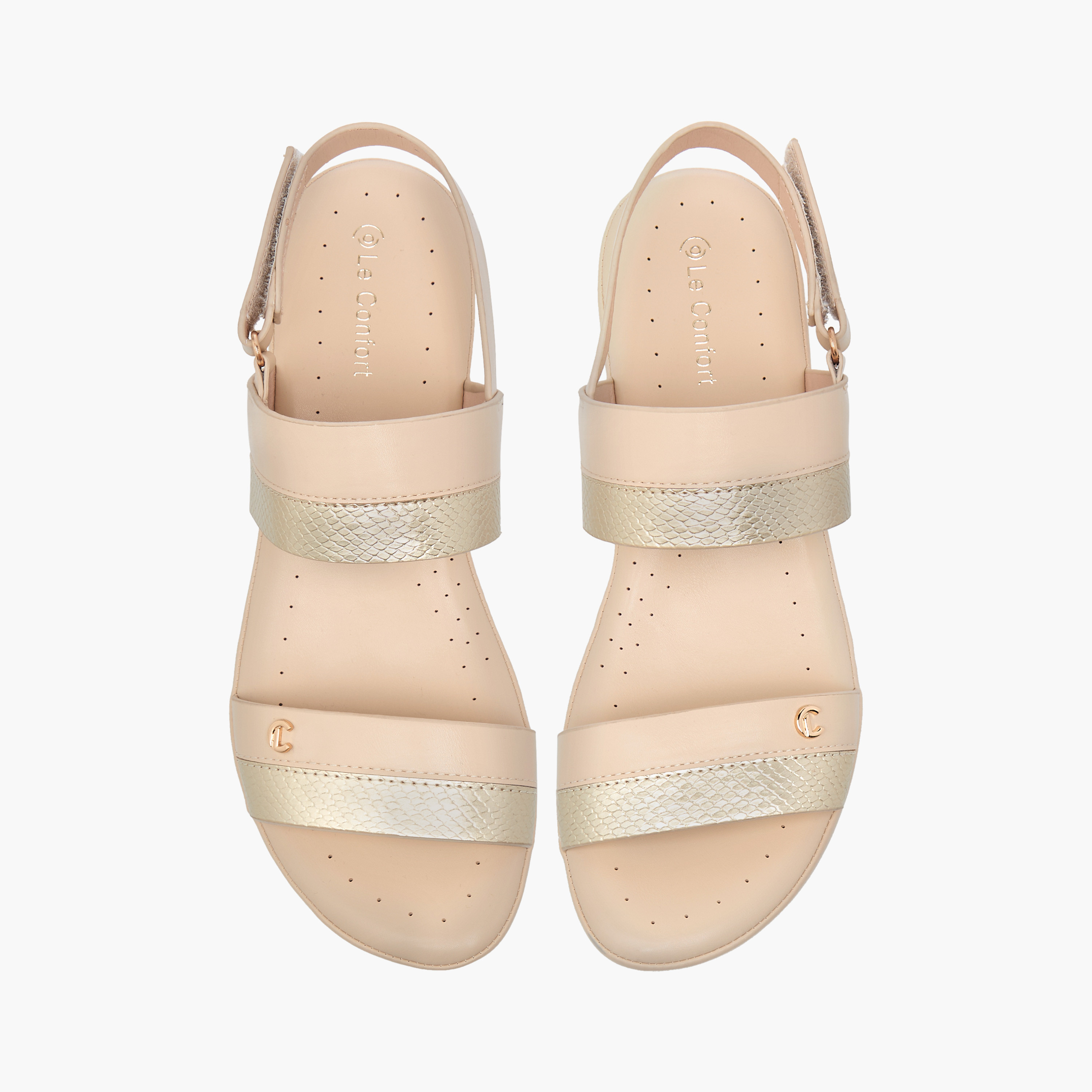 Le Confort Textured Strap Comfort Sandals with Buckle Closure-women-shoes-sandals-heeled-image-1