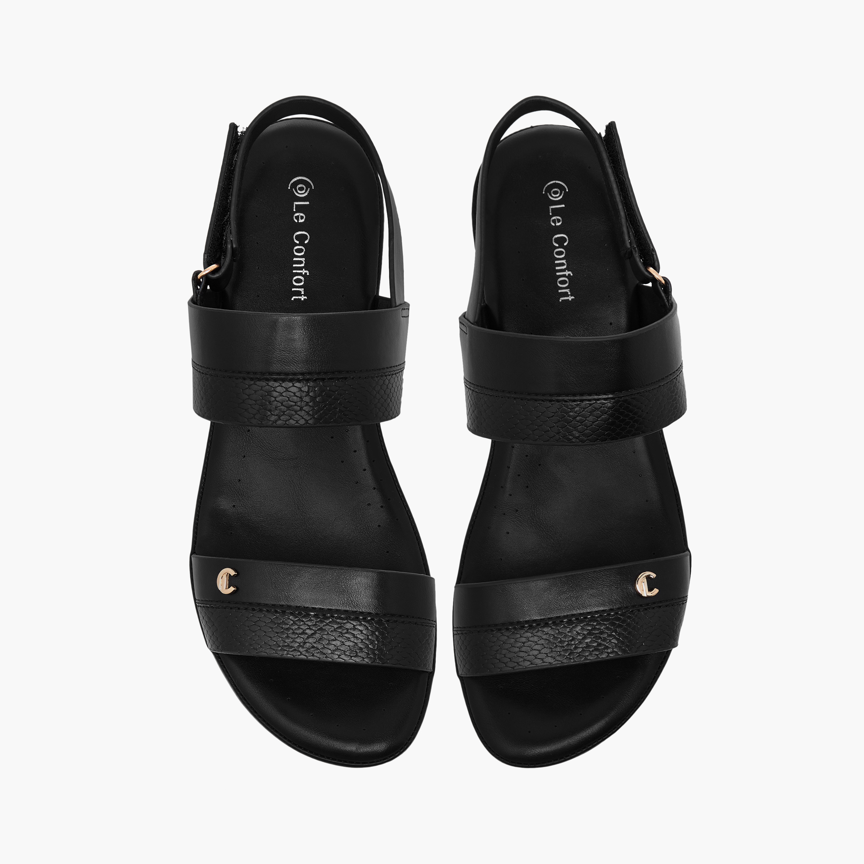 Le Confort Textured Strap Comfort Sandals with Buckle Closure-women-shoes-sandals-heeled-image-1