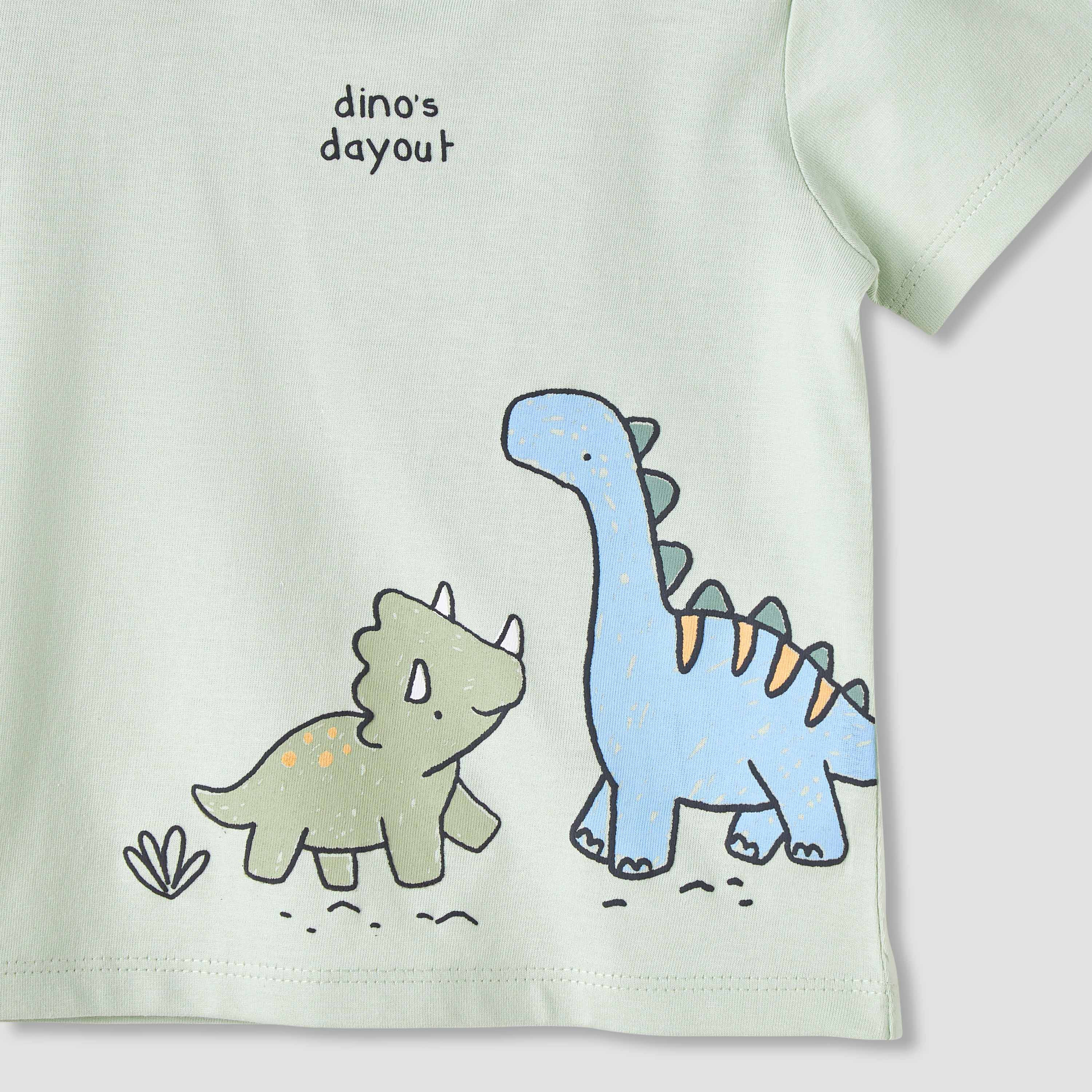 Juniors Boys Crew Neck T-shirt with Dinosaur Print - Cotton - Short Sleeves-baby-boys-clothing-tshirtsandpolos-image-3